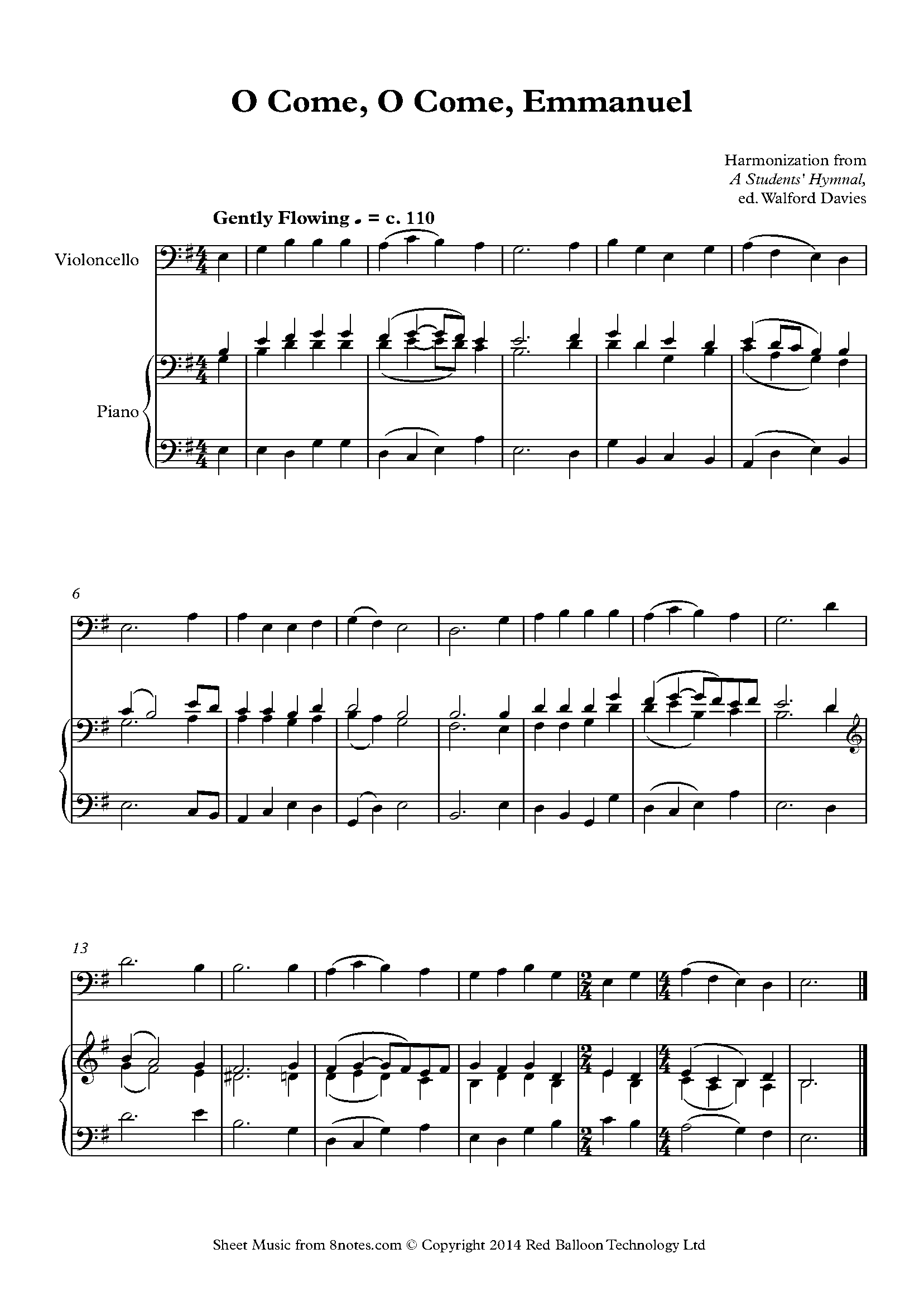 O Come, O Come, Emmanuel Sheet music for Cello - 8notes.com