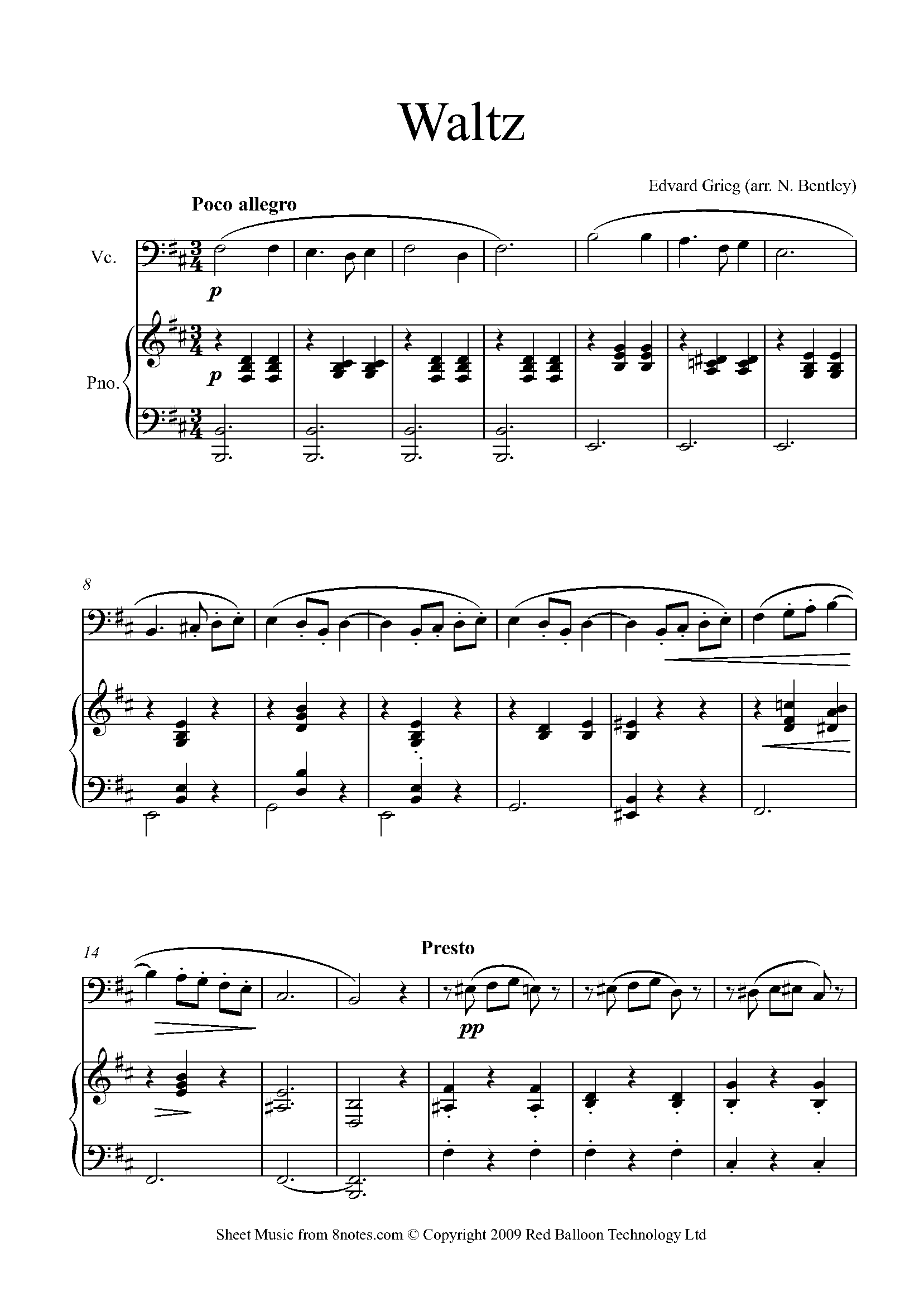 Grieg - Waltz Sheet music for Cello - 8notes.com