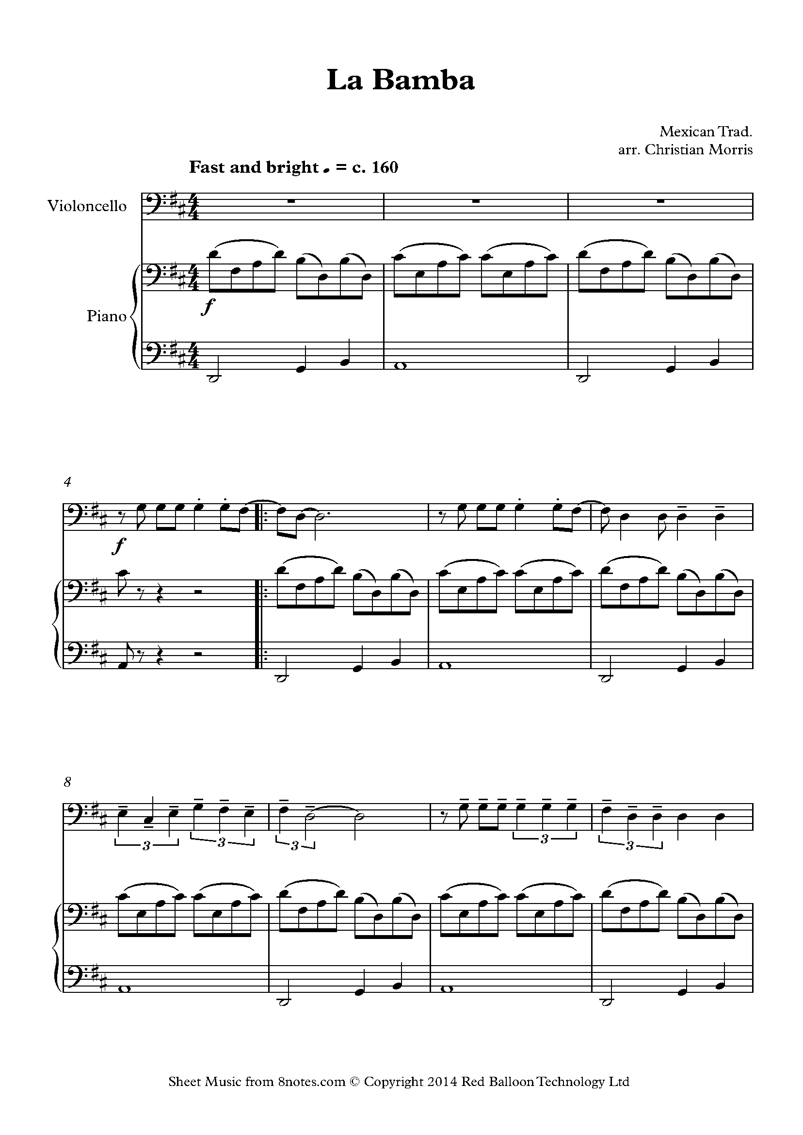 La Bamba Sheet music for Cello - 8notes.com