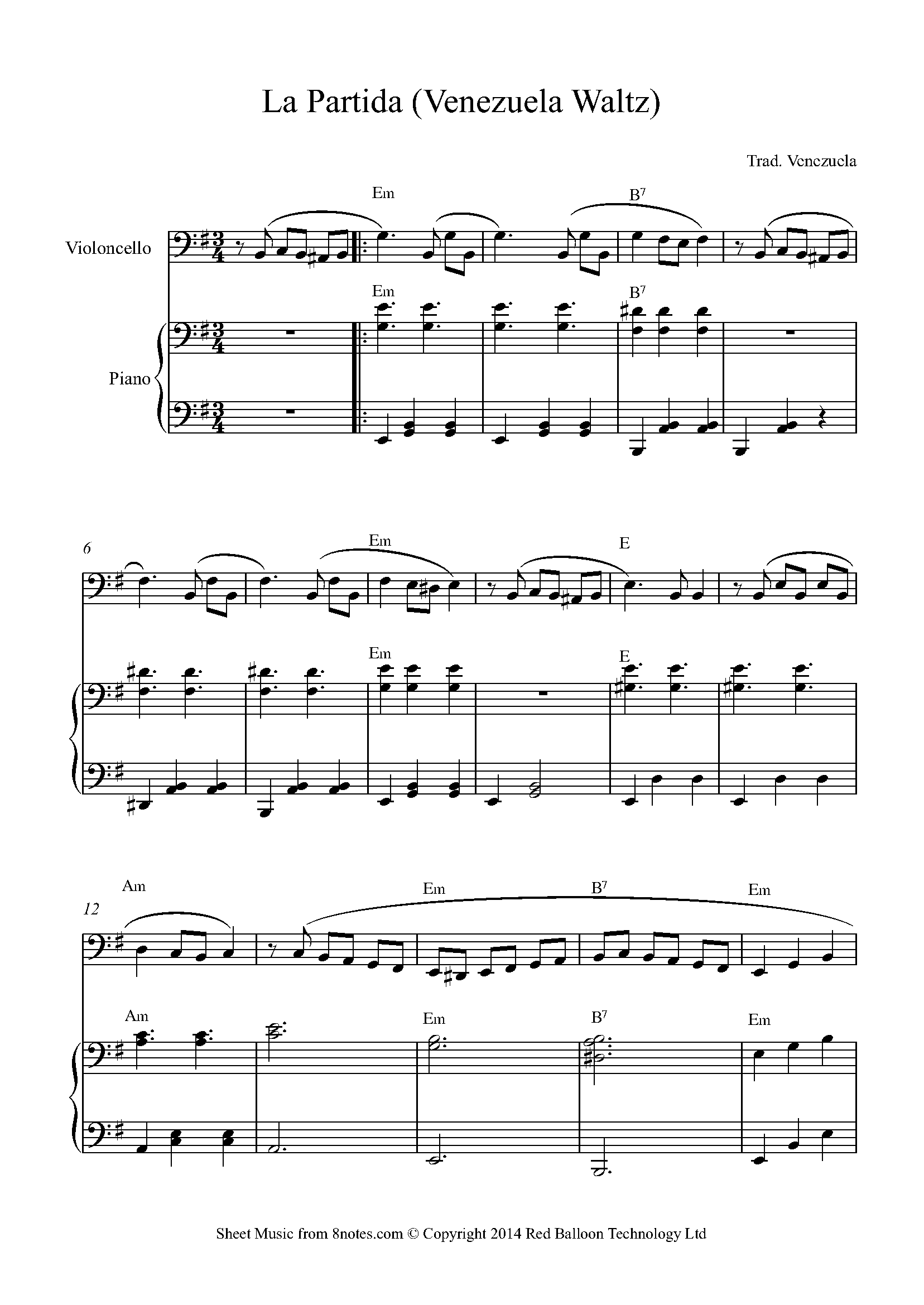 La Partida Venezuela Waltz Sheet Music For Cello