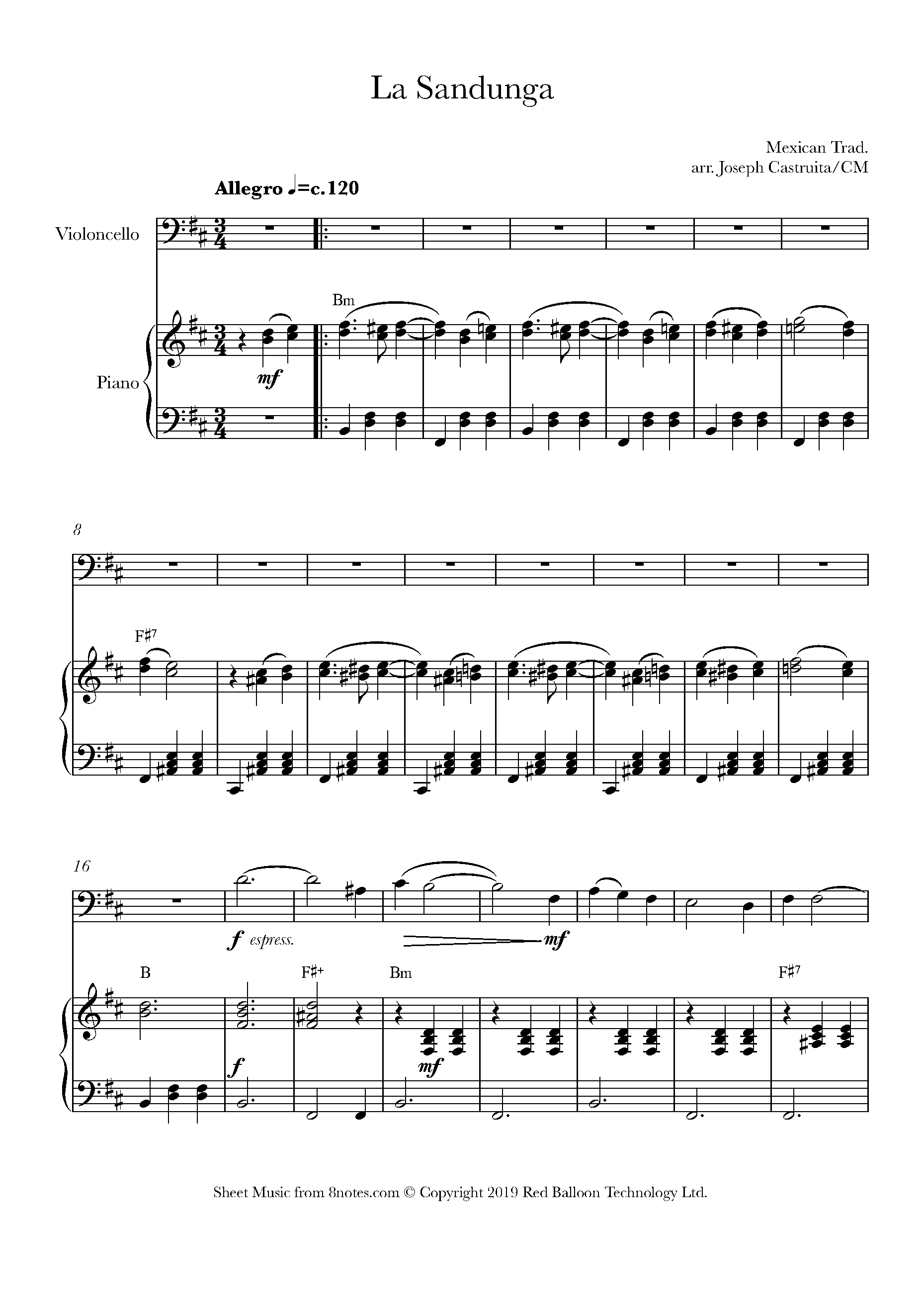 La Sandunga (Mexican Traditional Song) Sheet music for Cello - 8notes.com