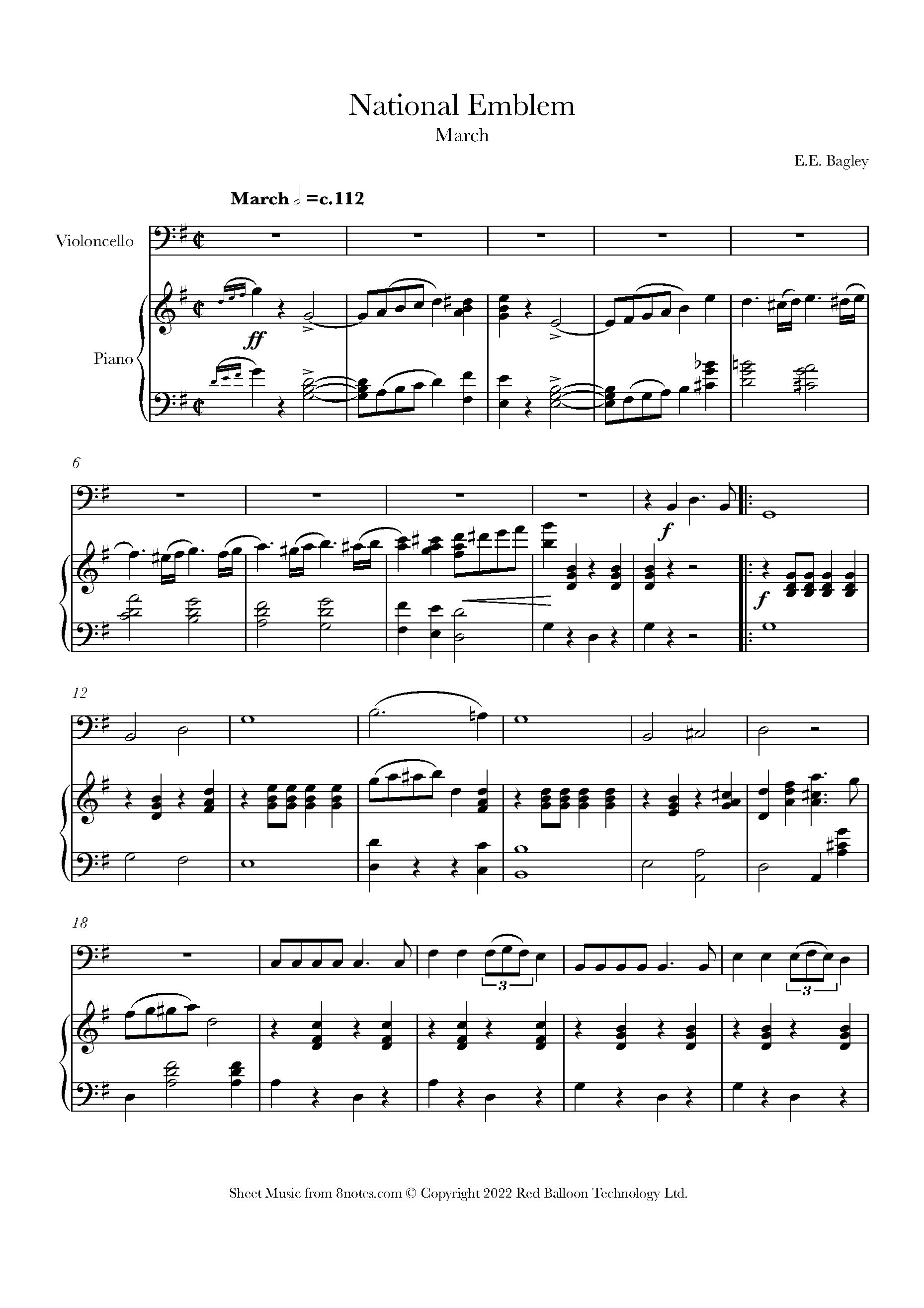 Bagley - National Emblem March Sheet music for Cello - 8notes.com