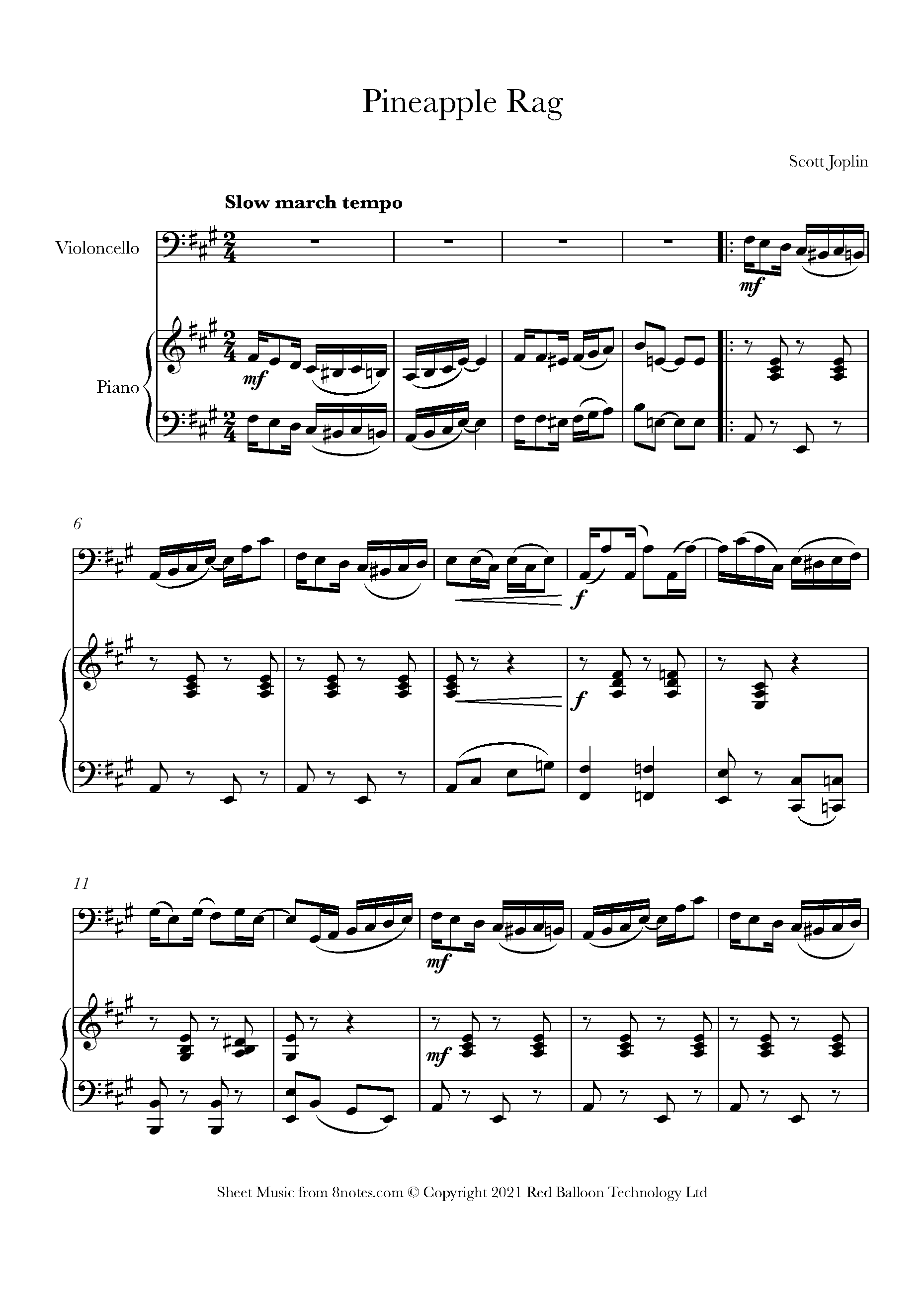 Scott Joplin - Pineapple Rag Sheet music for Cello - 8notes.com