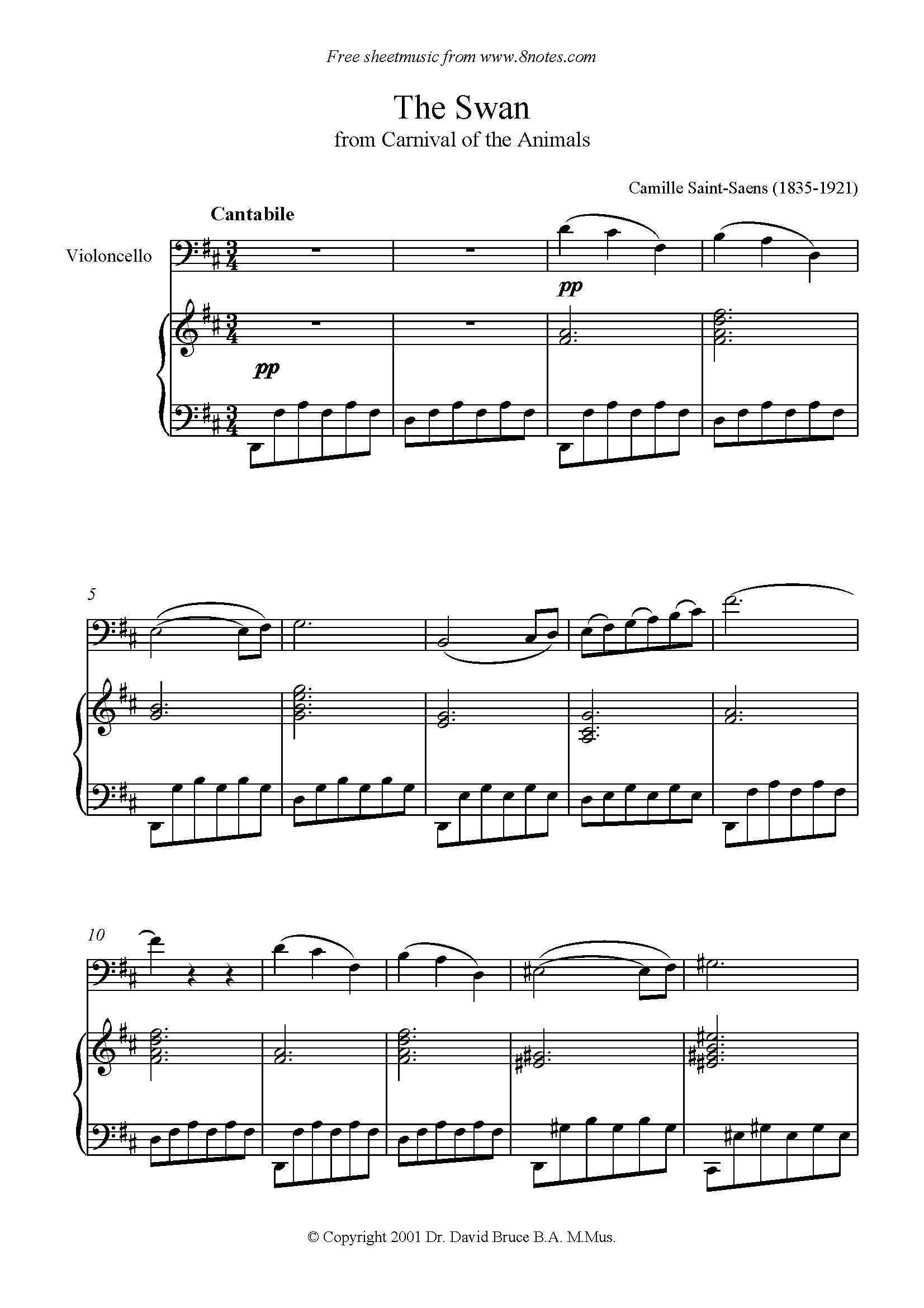 The Swan from The Carnival of the Animals Sheet music for Piano, Violin  (Solo)