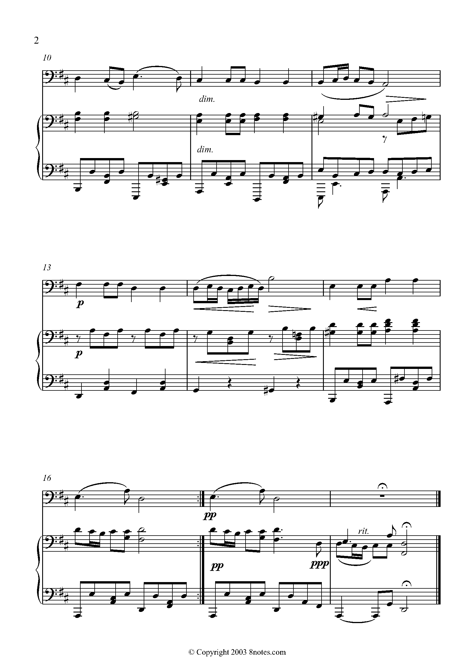 Schubert - Andante Sheet Music For Cello - 8notes.com