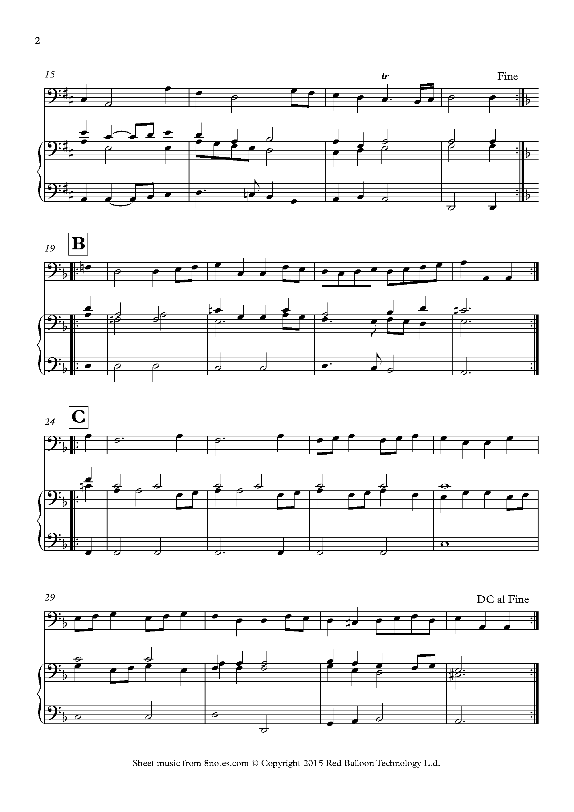 Praetorius ﻿la Bourée No 32 From Terpsichore Sheet Music For Cello