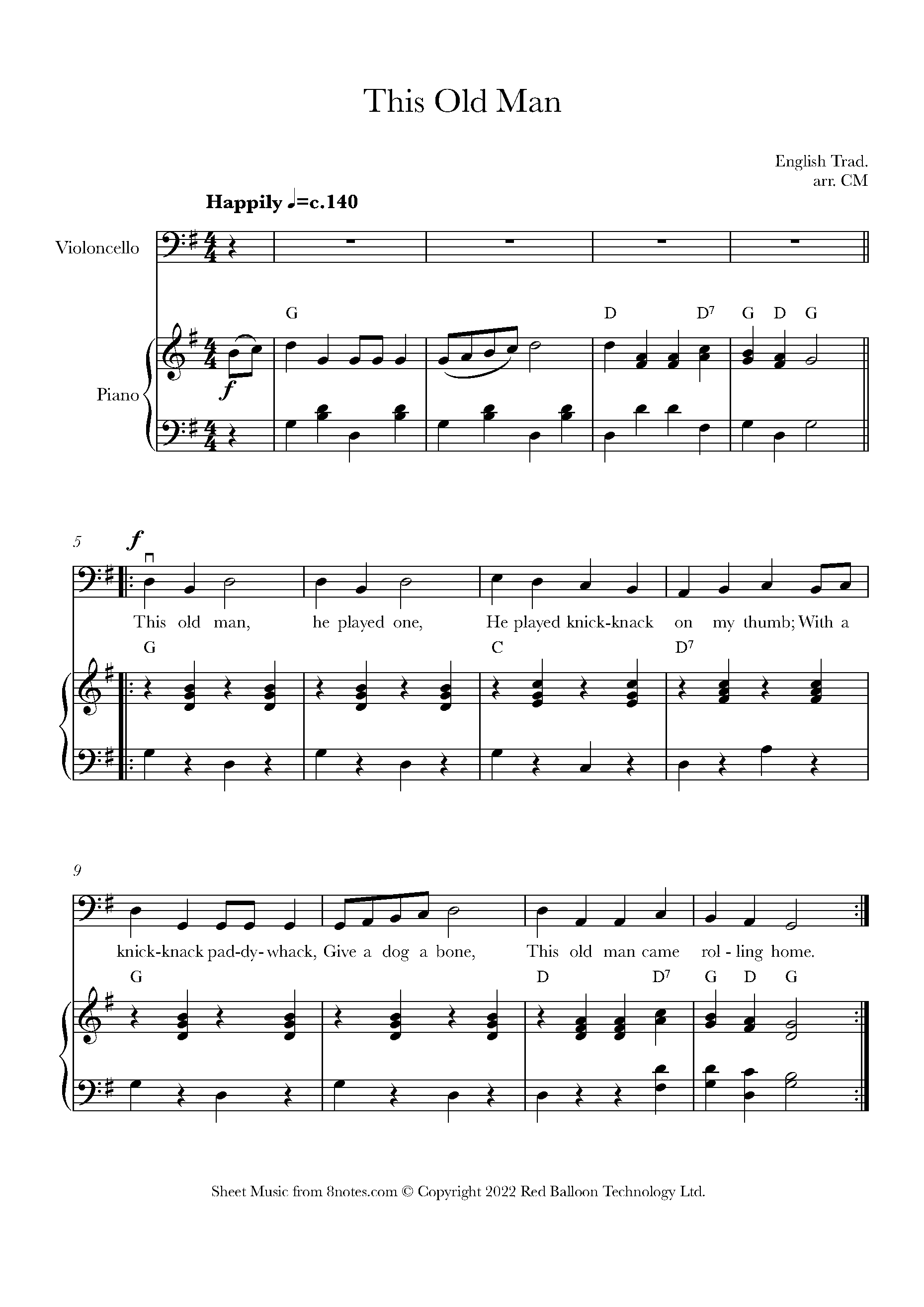 This Old Man Sheet music for Cello - 8notes.com