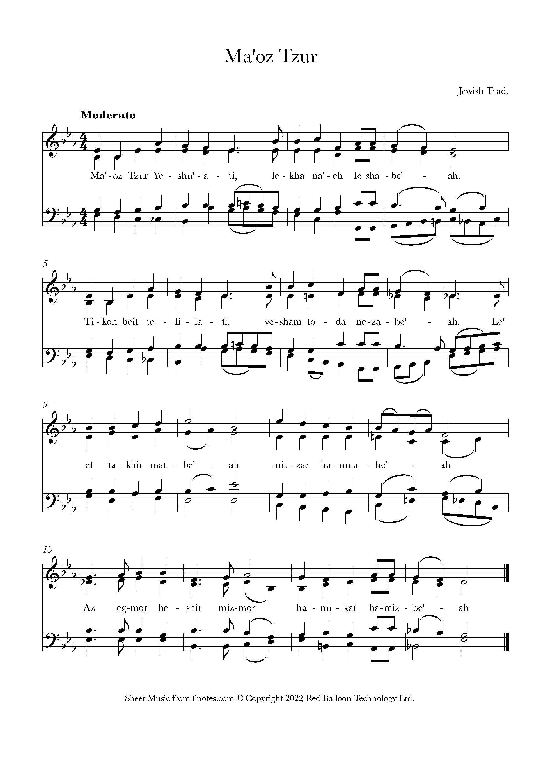 Ma'oz Tzur (Jewish Trad.) Sheet Music For Choir - 8notes.com