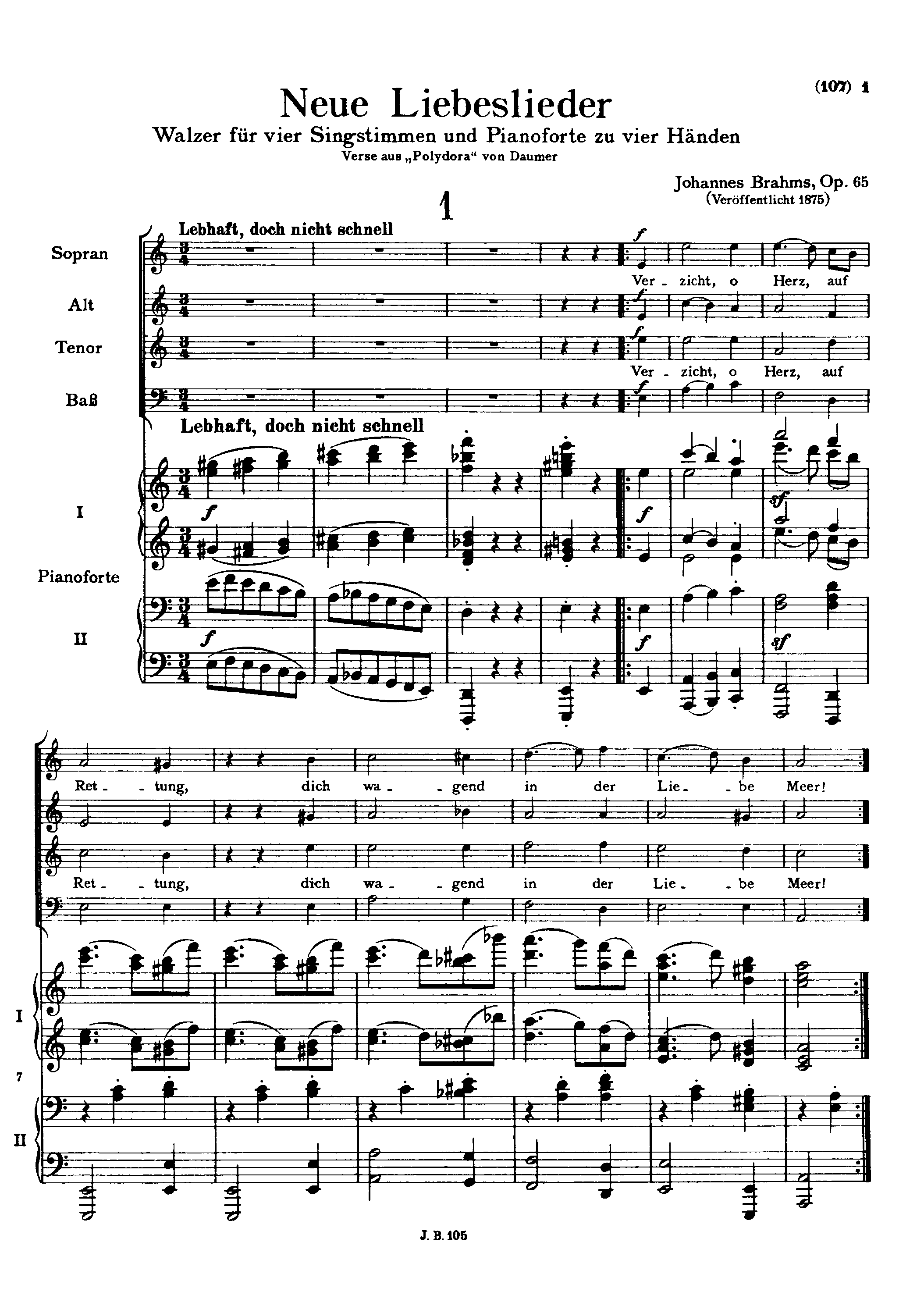 Brahms Johannes Neue Liebeslieder Waltzes Op65 Sheet Music For Choir 1530