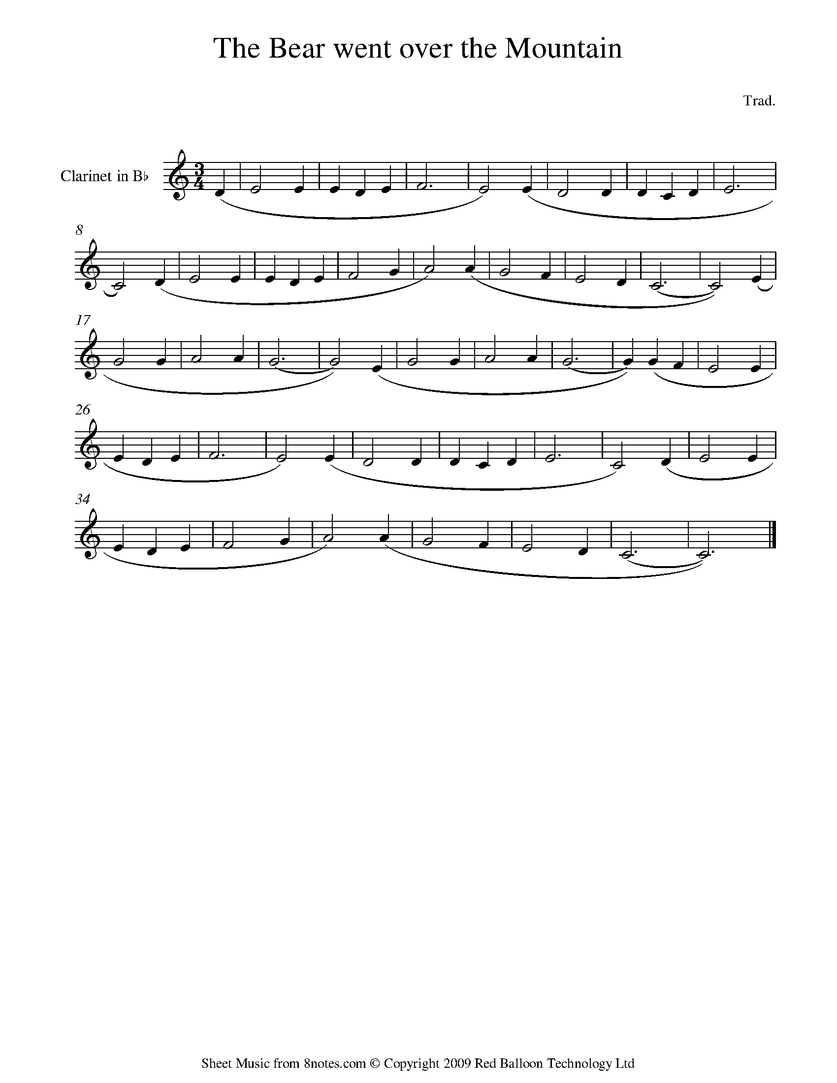 The Bear Went Over The Mountain Sheet Music For Clarinet - 8notes.com