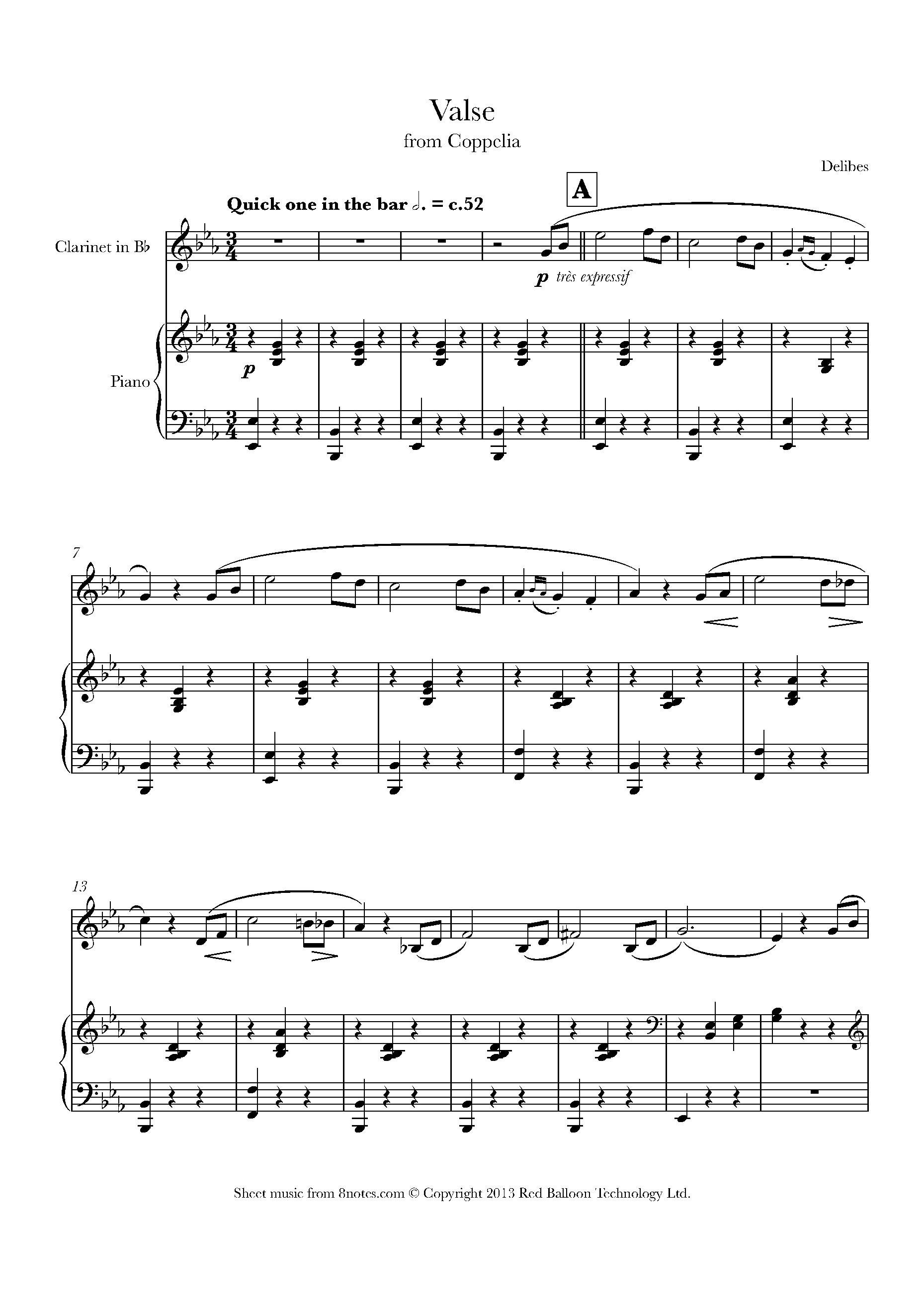 ﻿Delibes - Valse From Coppelia Sheet Music For Clarinet - 8notes.com