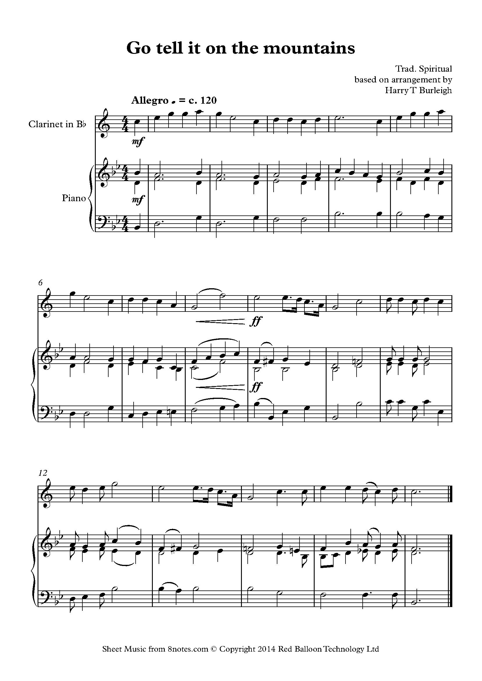 Go tell it on the mountains (Spiritual) Sheet music for Clarinet ...