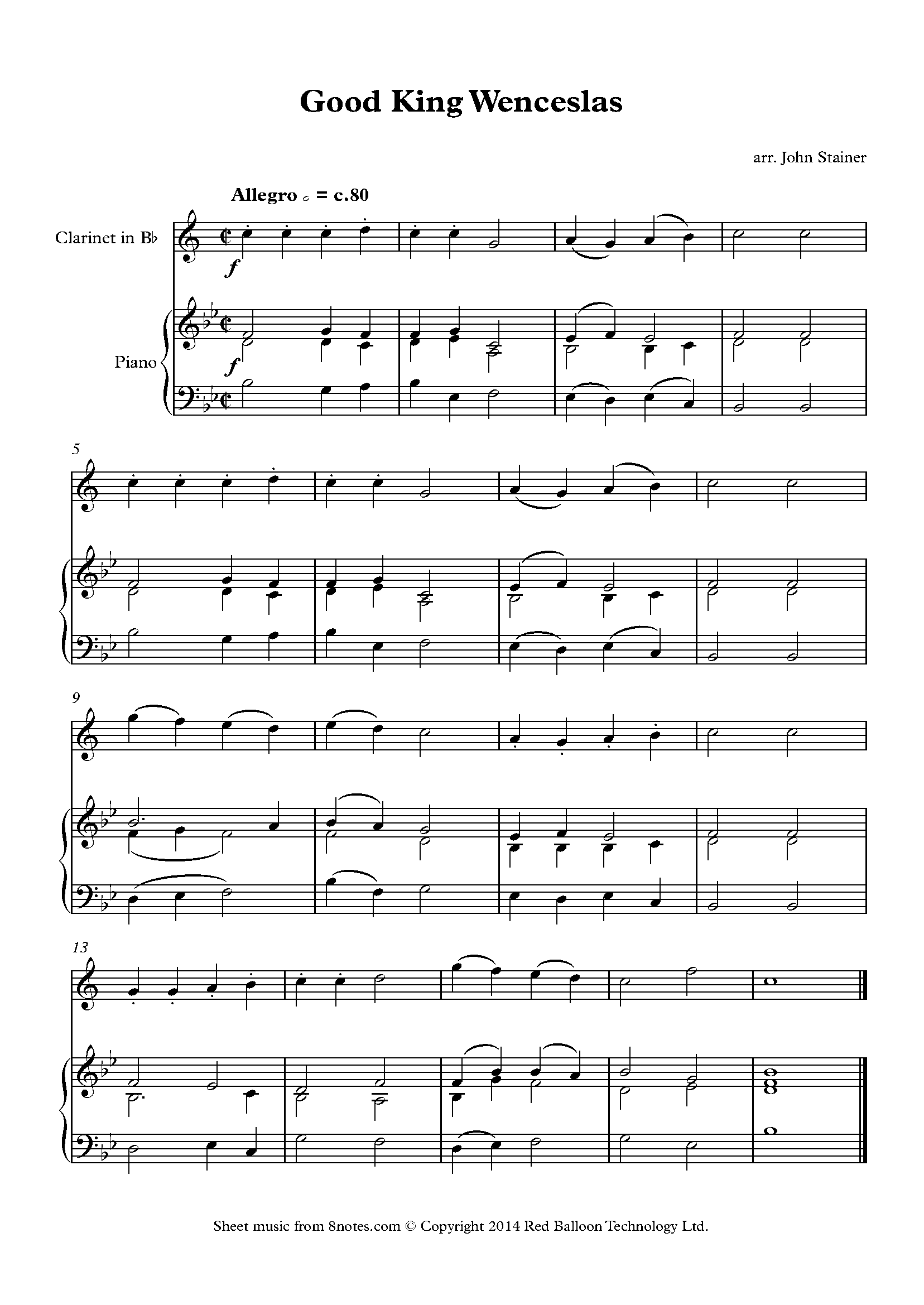 Good King Wenceslas Sheet music for Clarinet - 8notes.com