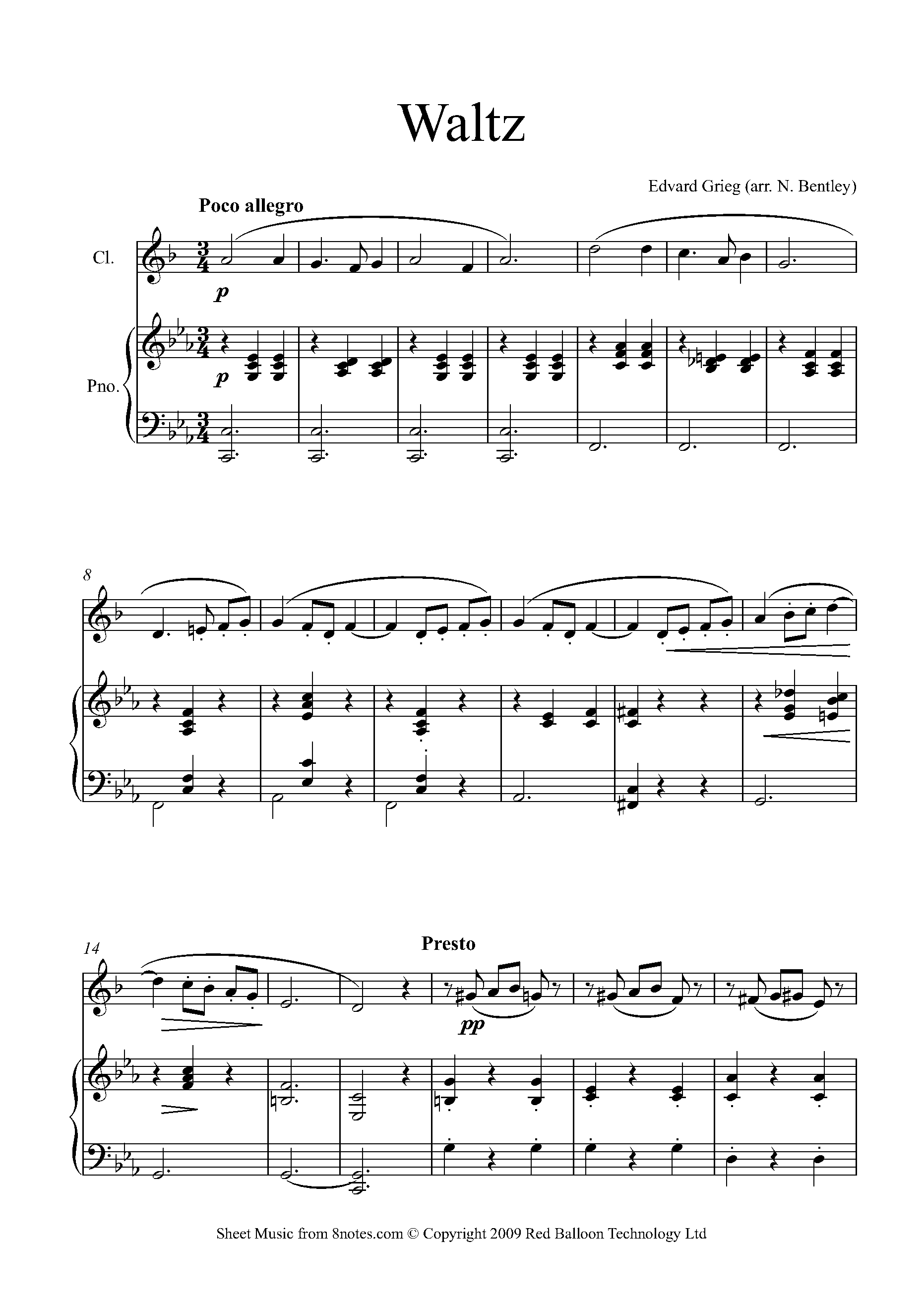 Grieg - Waltz Sheet music for Clarinet - 8notes.com