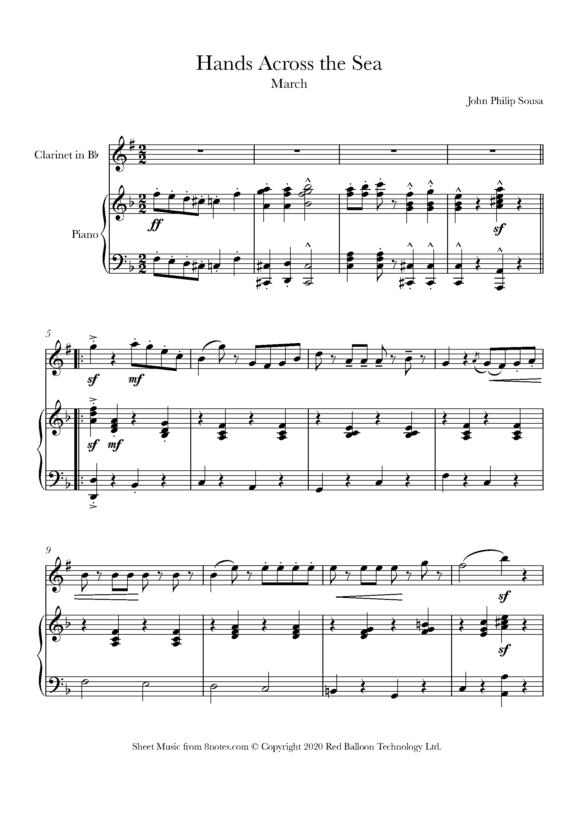 Sousa - Hands Across the Sea March Sheet music for Clarinet - 8notes.com