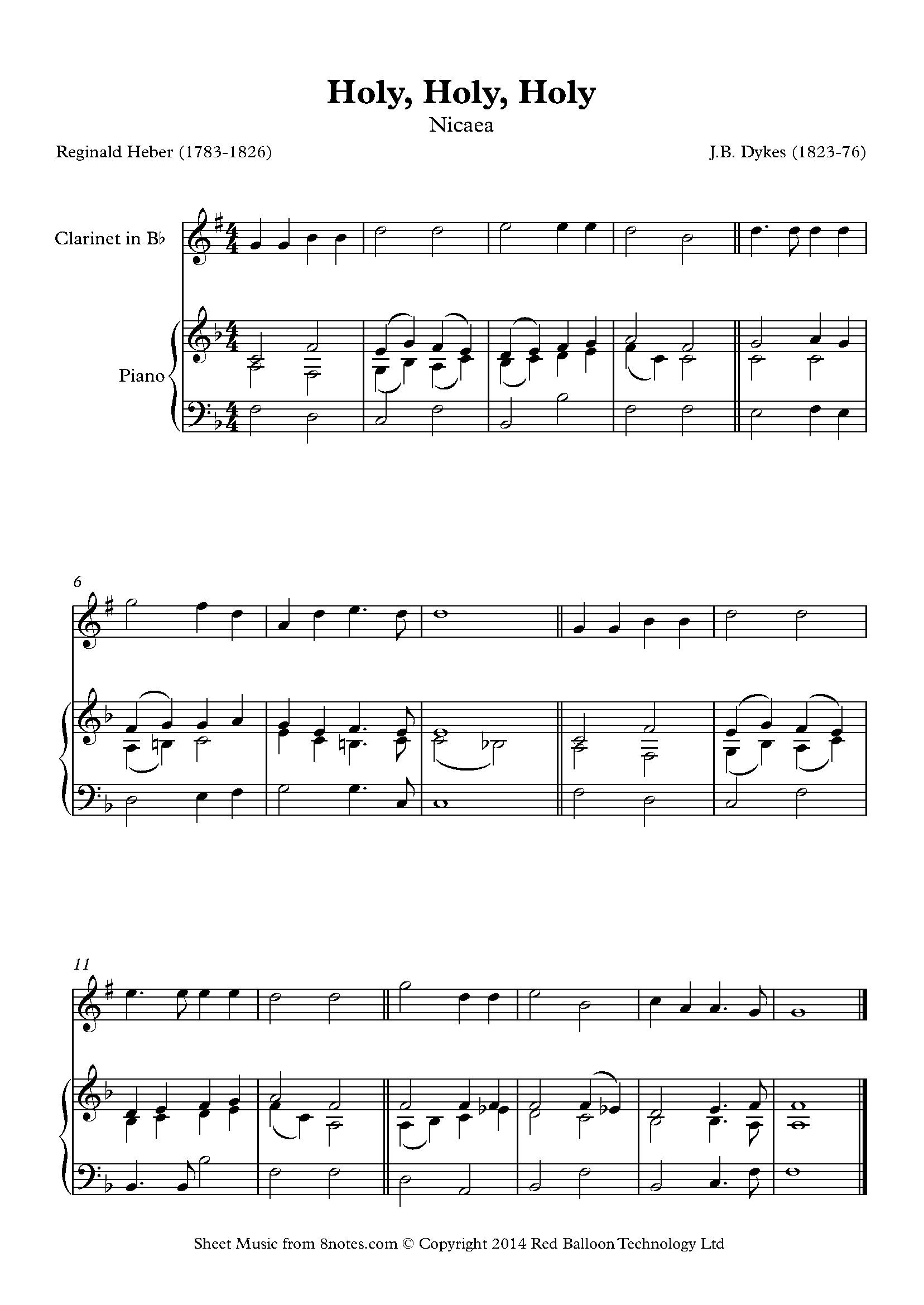 Dykes - Holy, Holy, Holy (Nicaea) Sheet Music For Clarinet - 8notes.com