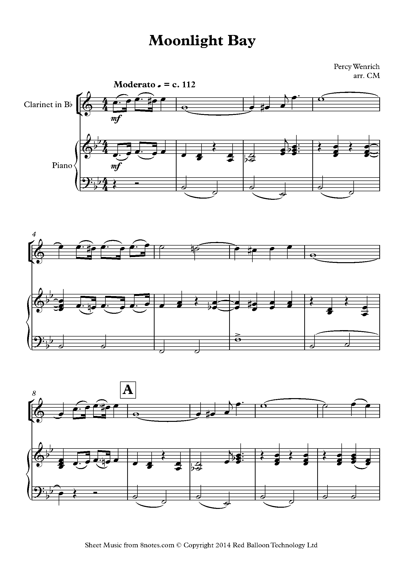 Percy Wenrich - Moonlight Bay Sheet music for Clarinet - 8notes.com