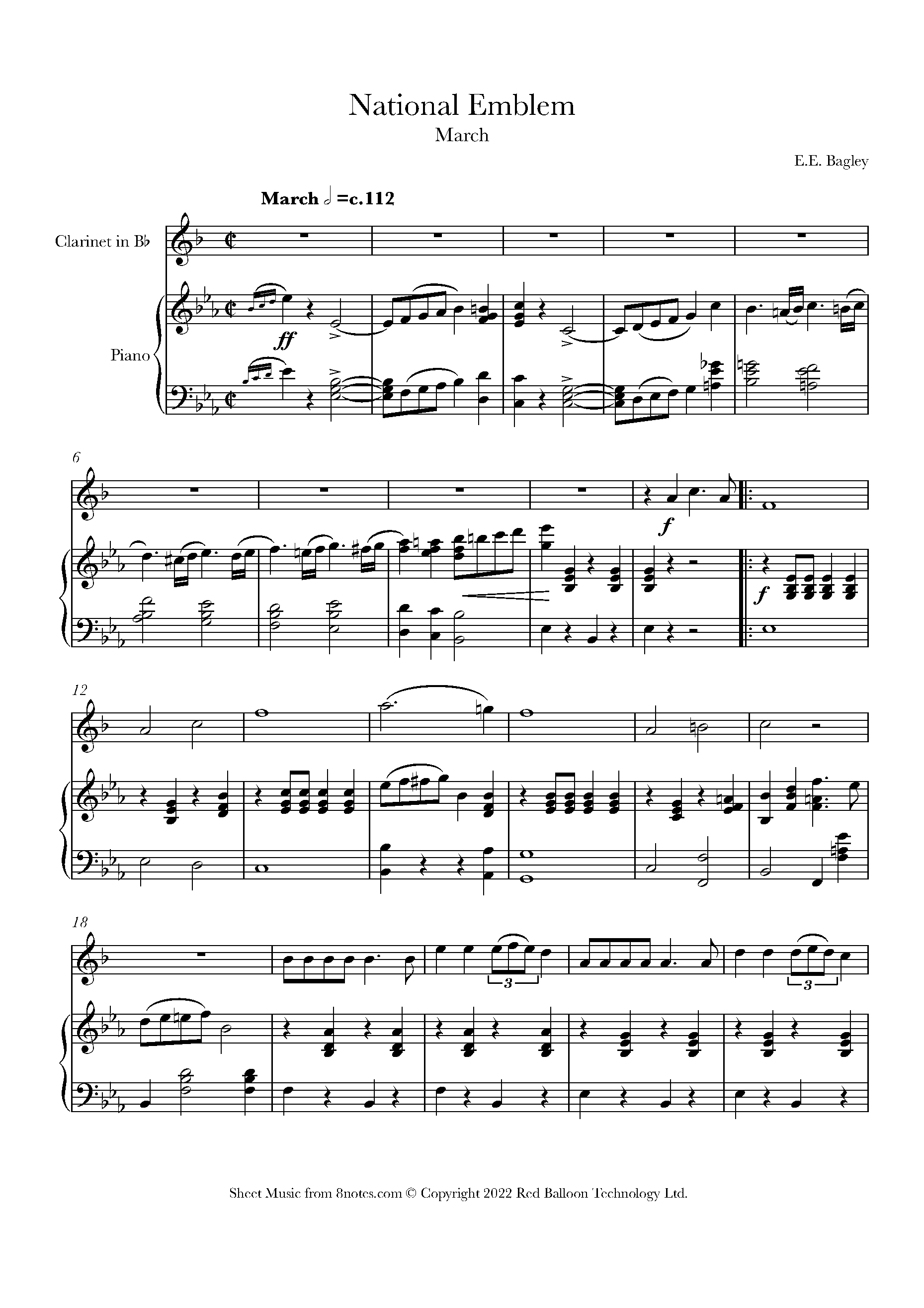 Bagley - National Emblem March Sheet music for Clarinet - 8notes.com