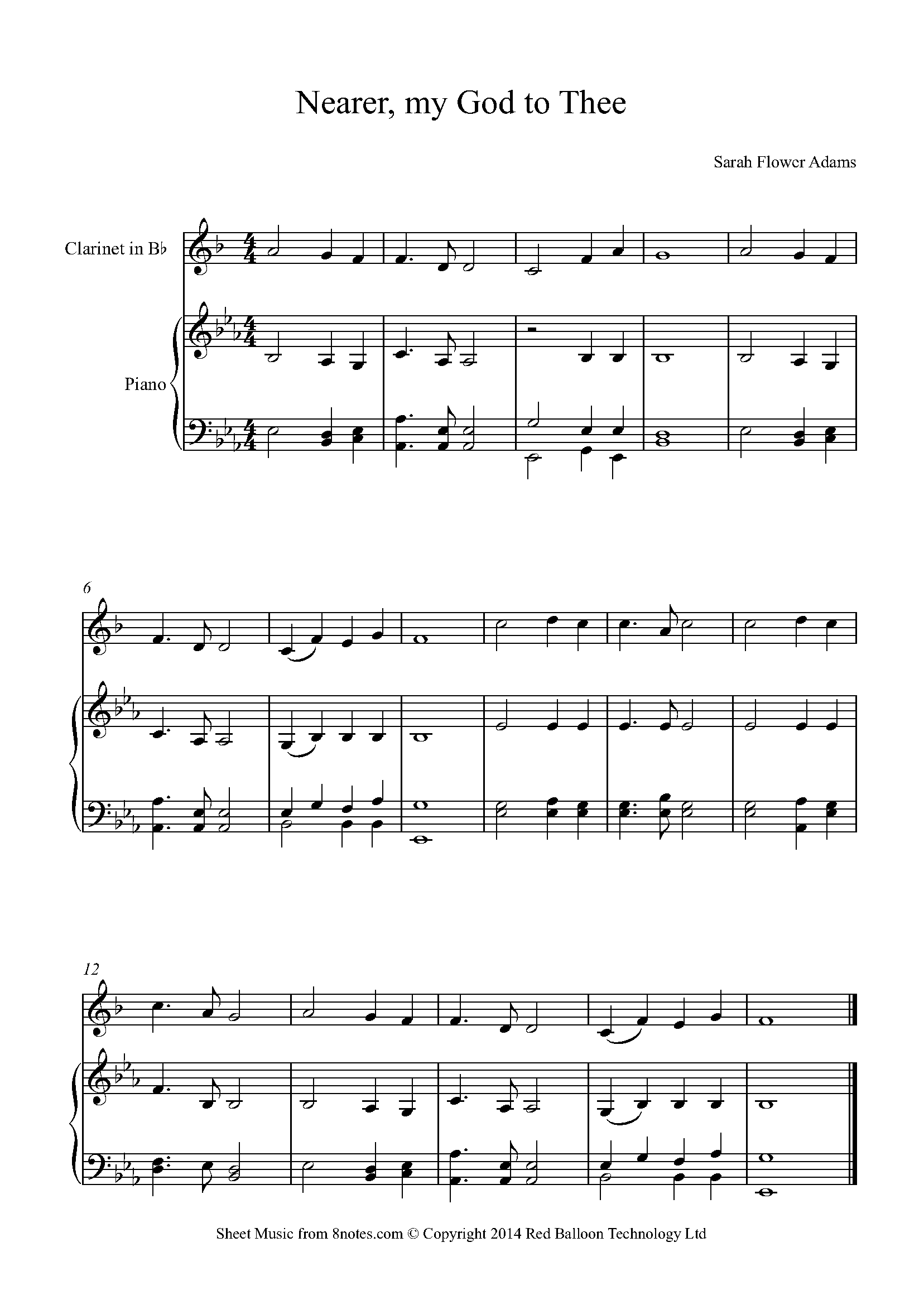 Adams - Nearer my God to Thee Sheet music for Clarinet - 8notes.com