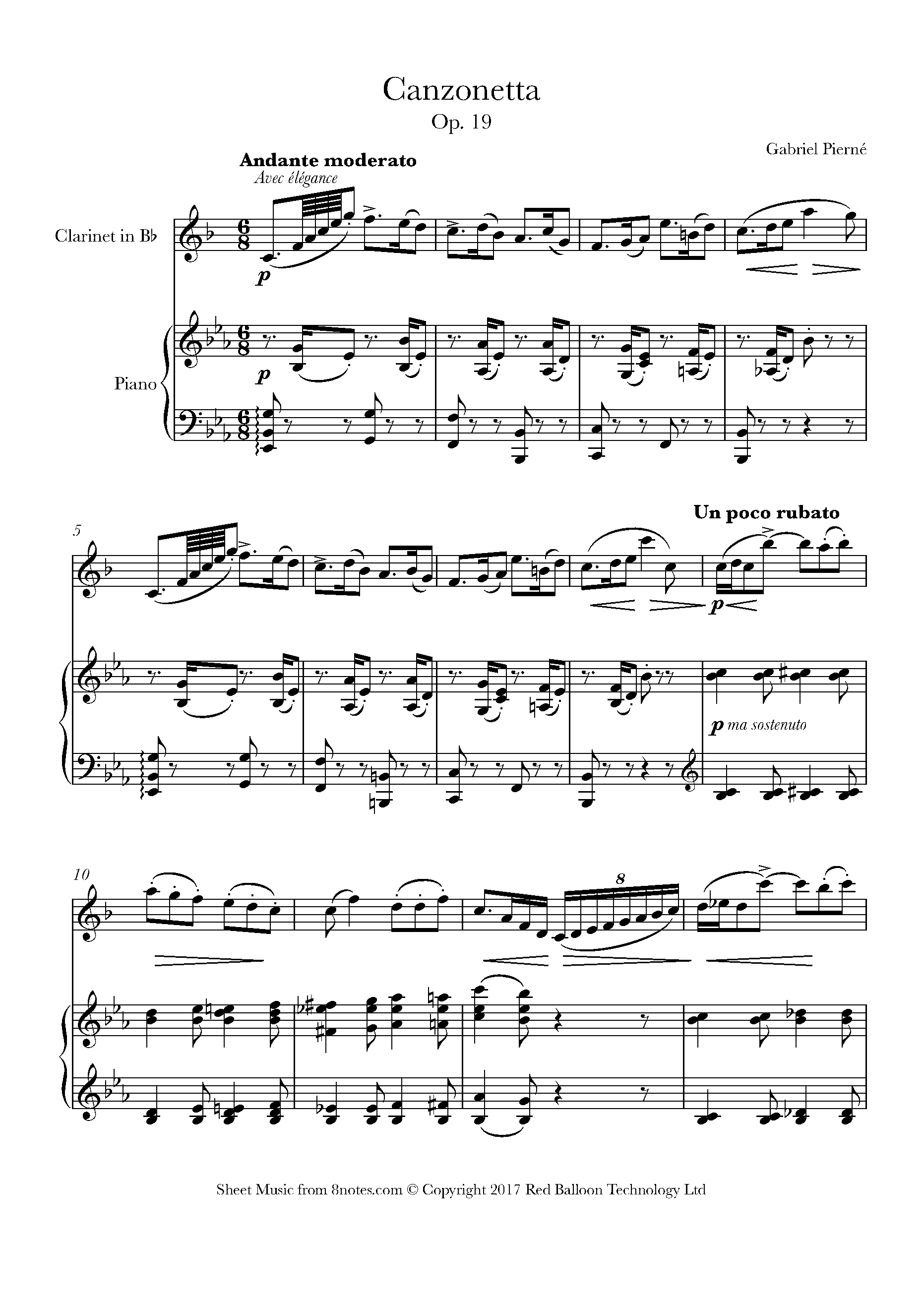 ﻿Pierné - Canzonetta Op.19 Sheet music for Clarinet - 8notes.com