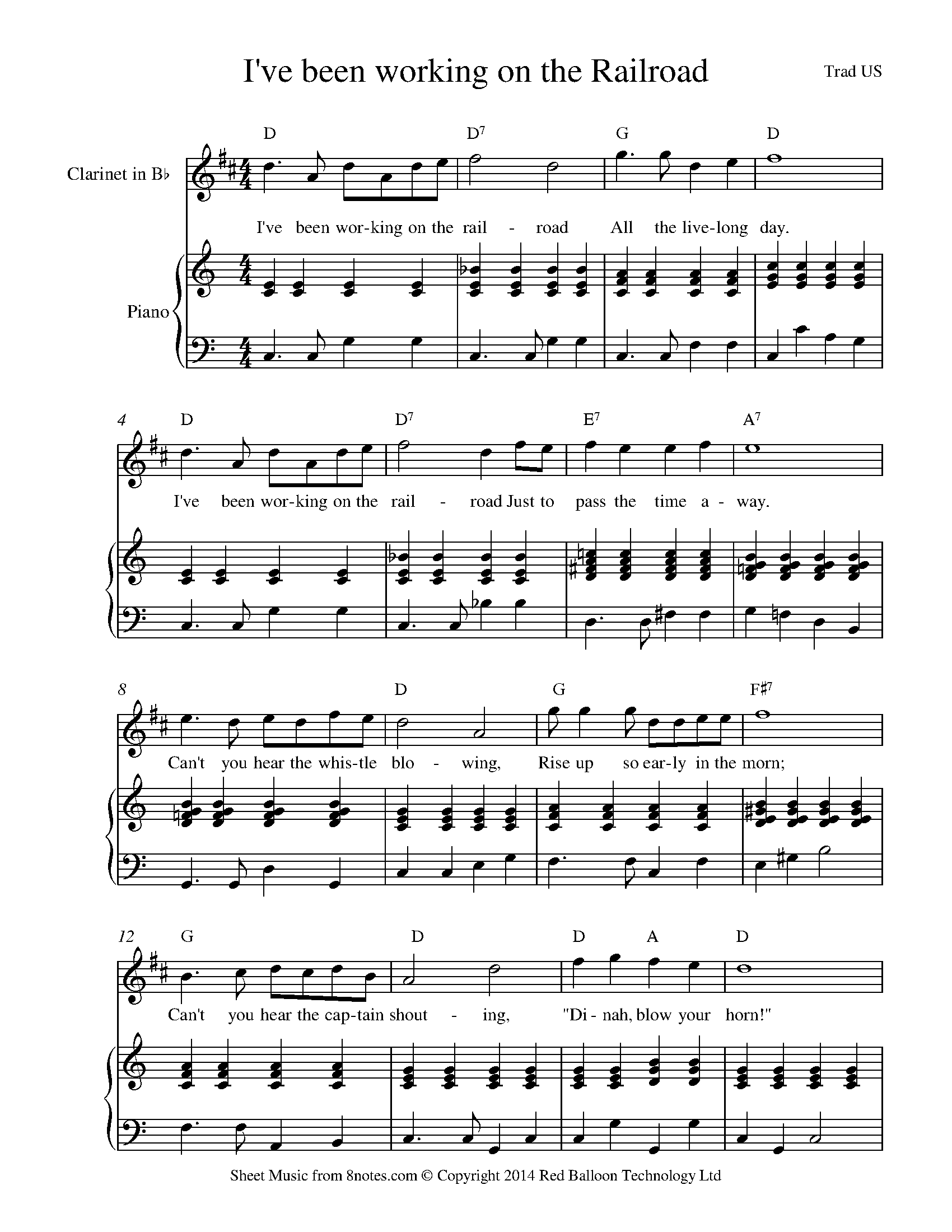 I've been working on the Railroad Sheet music for Clarinet - 8notes.com