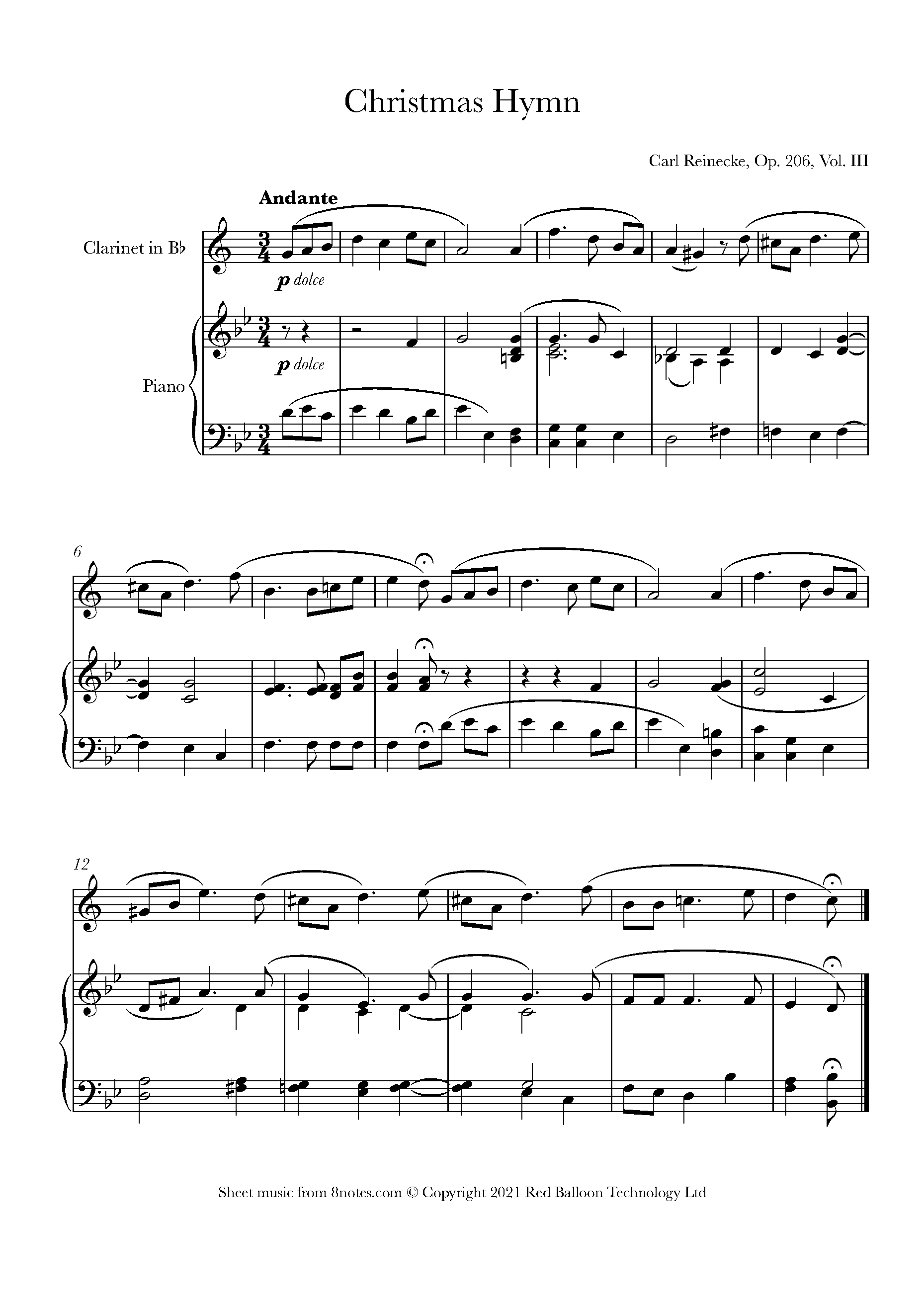 Reinecke - Christmas Hymn Op. 206, Vol. III Sheet music for Clarinet ...