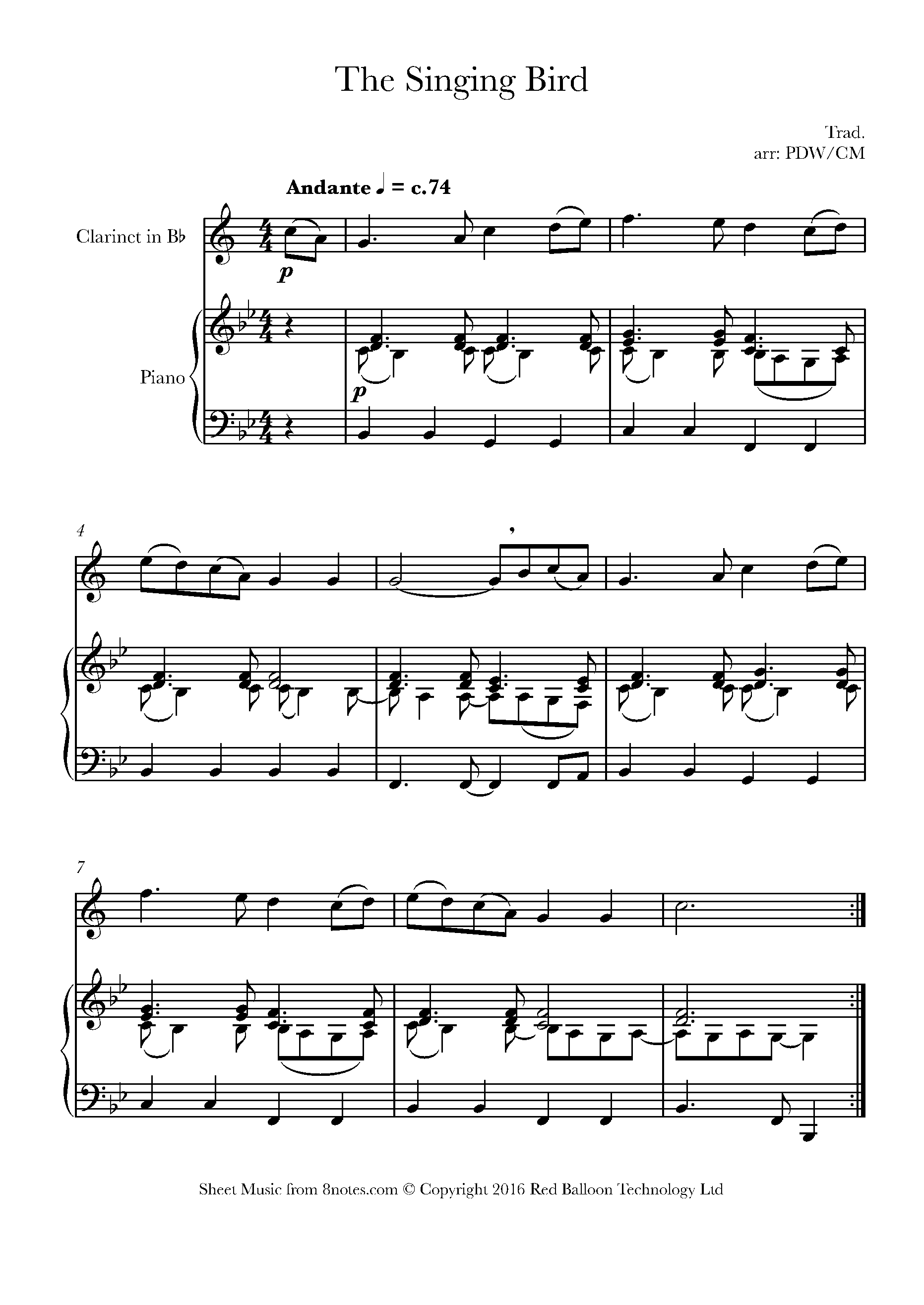 The Singing Bird Sheet music for Clarinet - 8notes.com