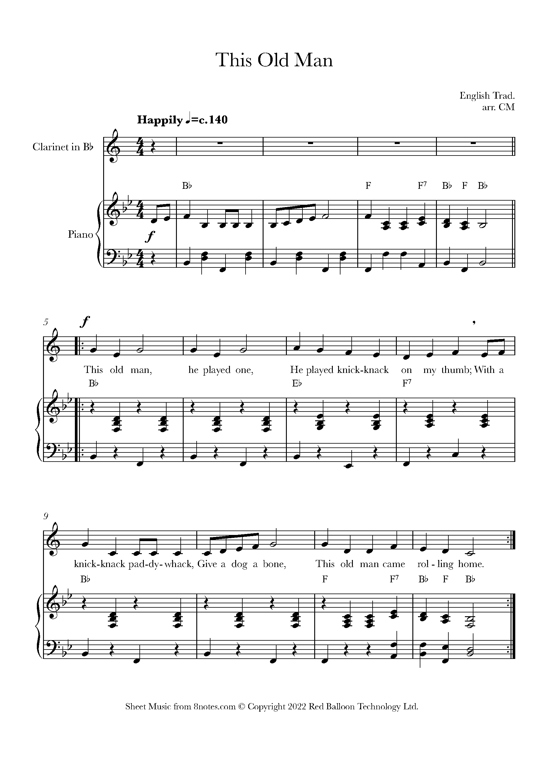 This Old Man Sheet music for Clarinet - 8notes.com