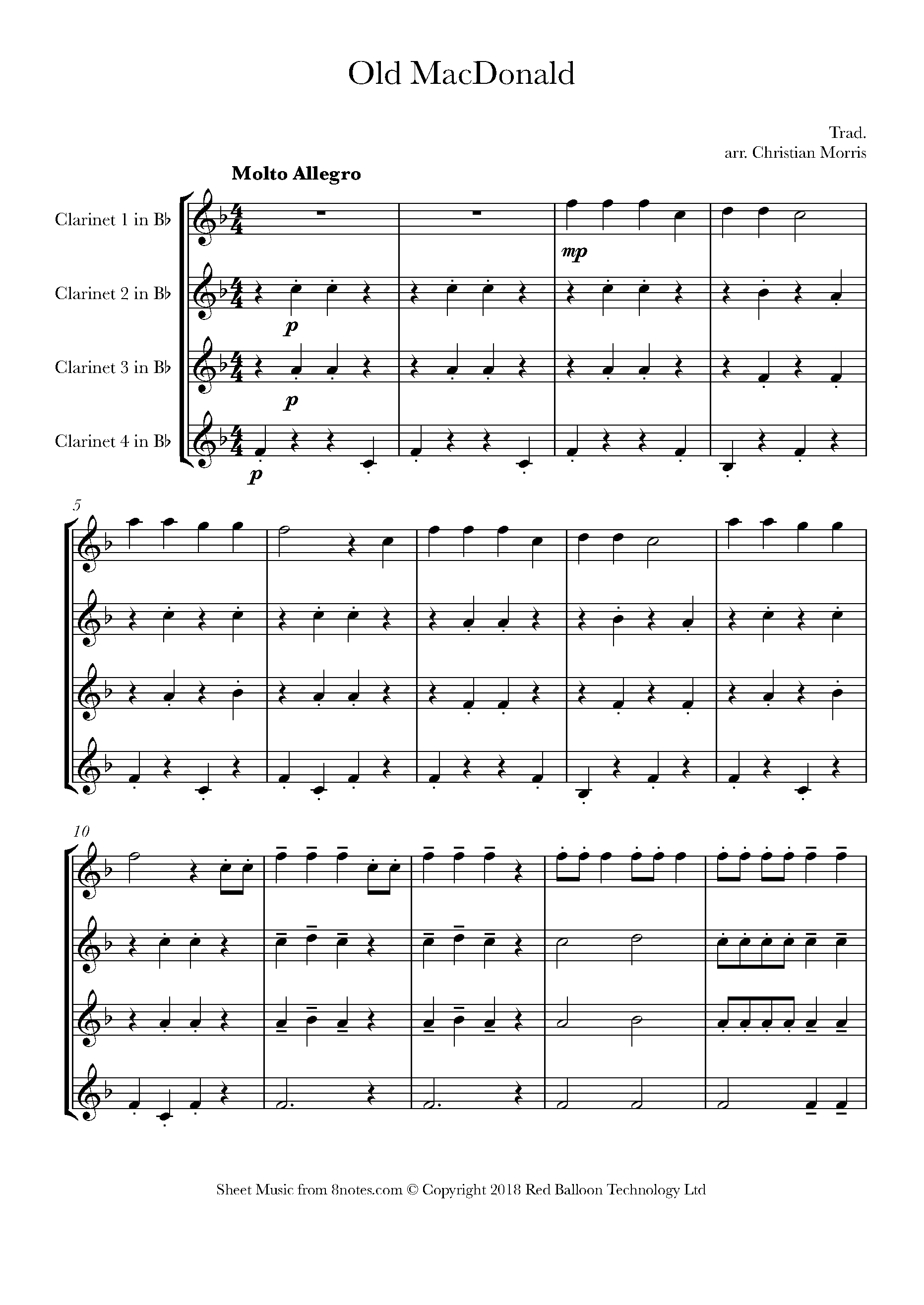 Old MacDonald Had a Farm (with variations) Sheet music for Clarinet ...