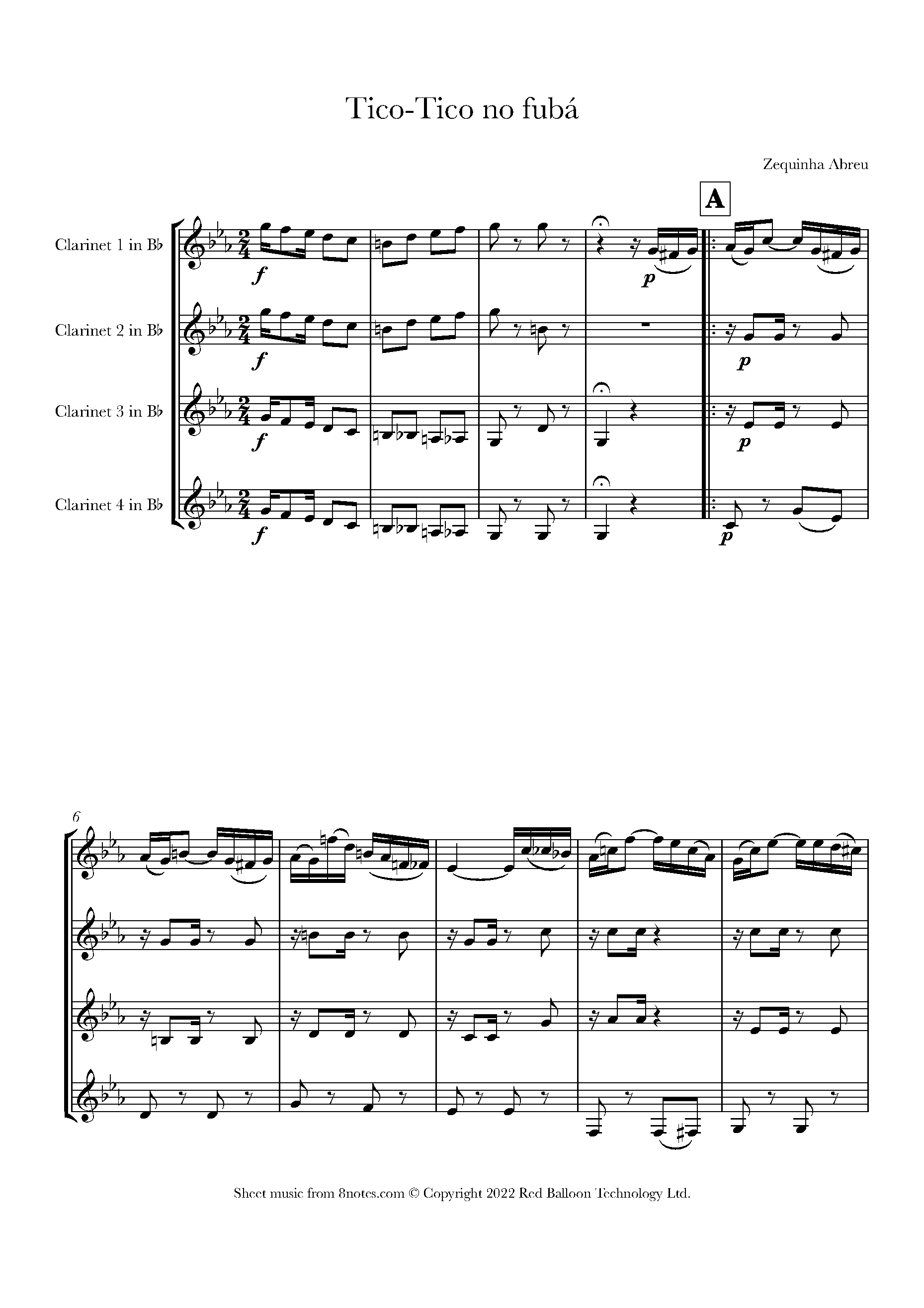 Zequinha Abreu - Tico-Tico no fuba Sheet music for Clarinet Quartet ...