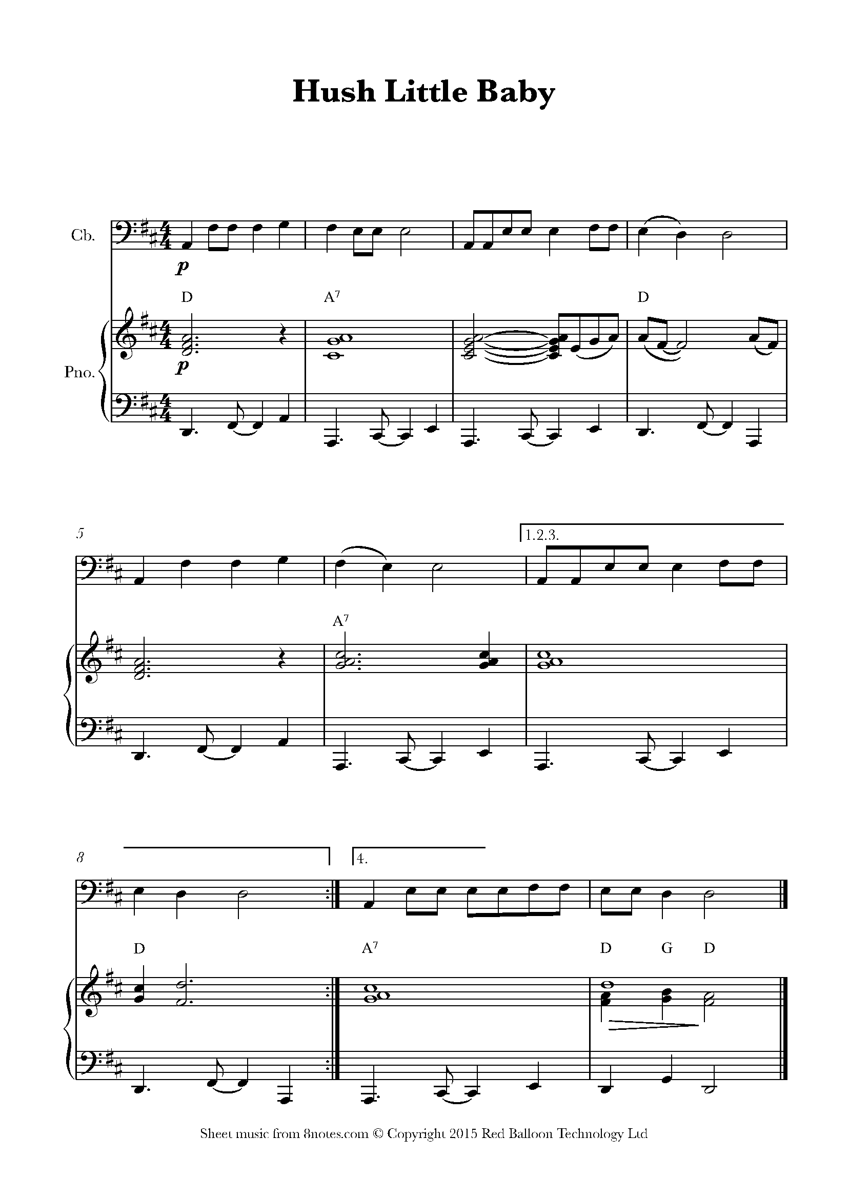 Hush Little Baby Sheet music for Double Bass - 8notes.com