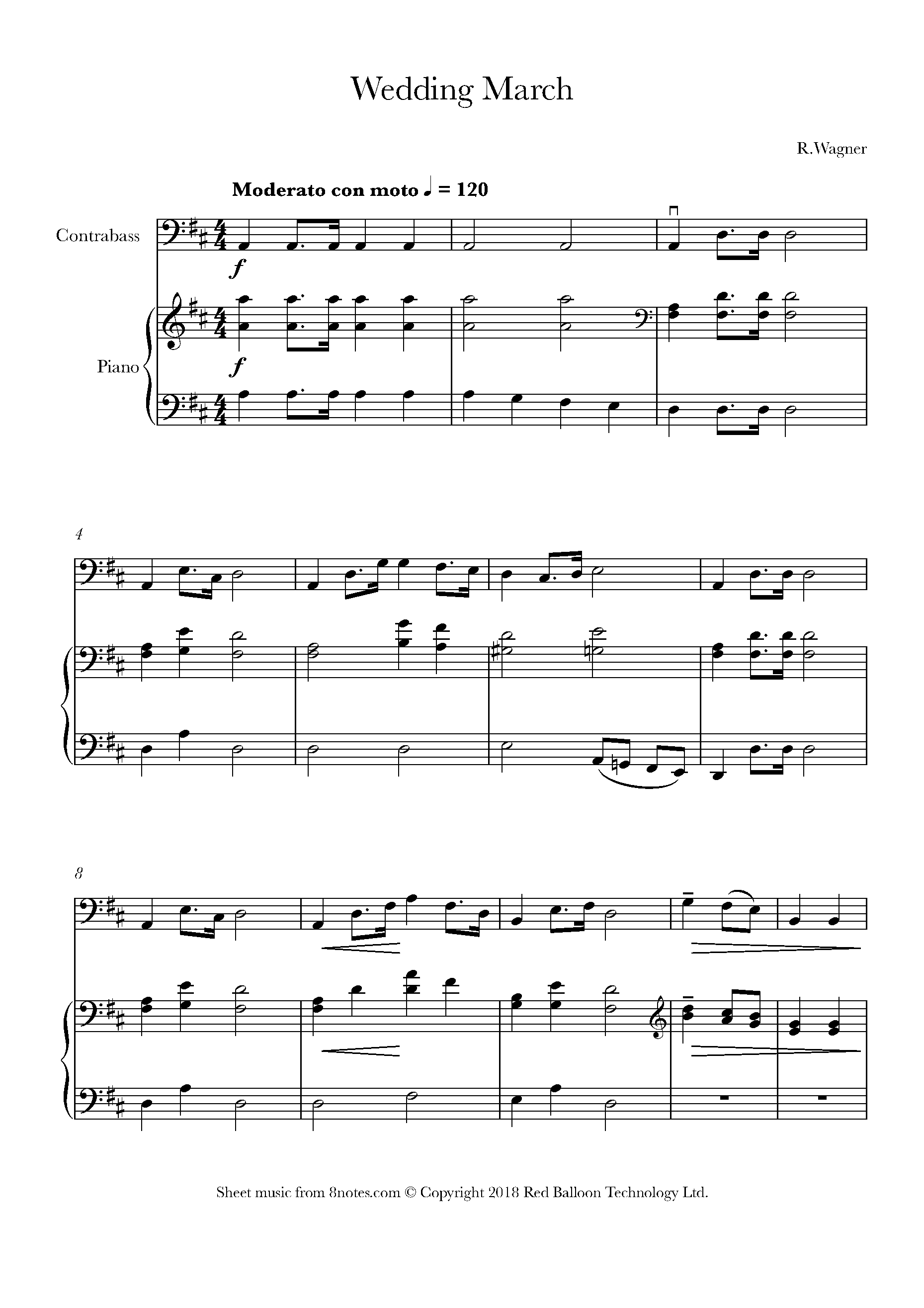 Wagner - Wedding March Sheet Music For Double Bass - 8notes.com