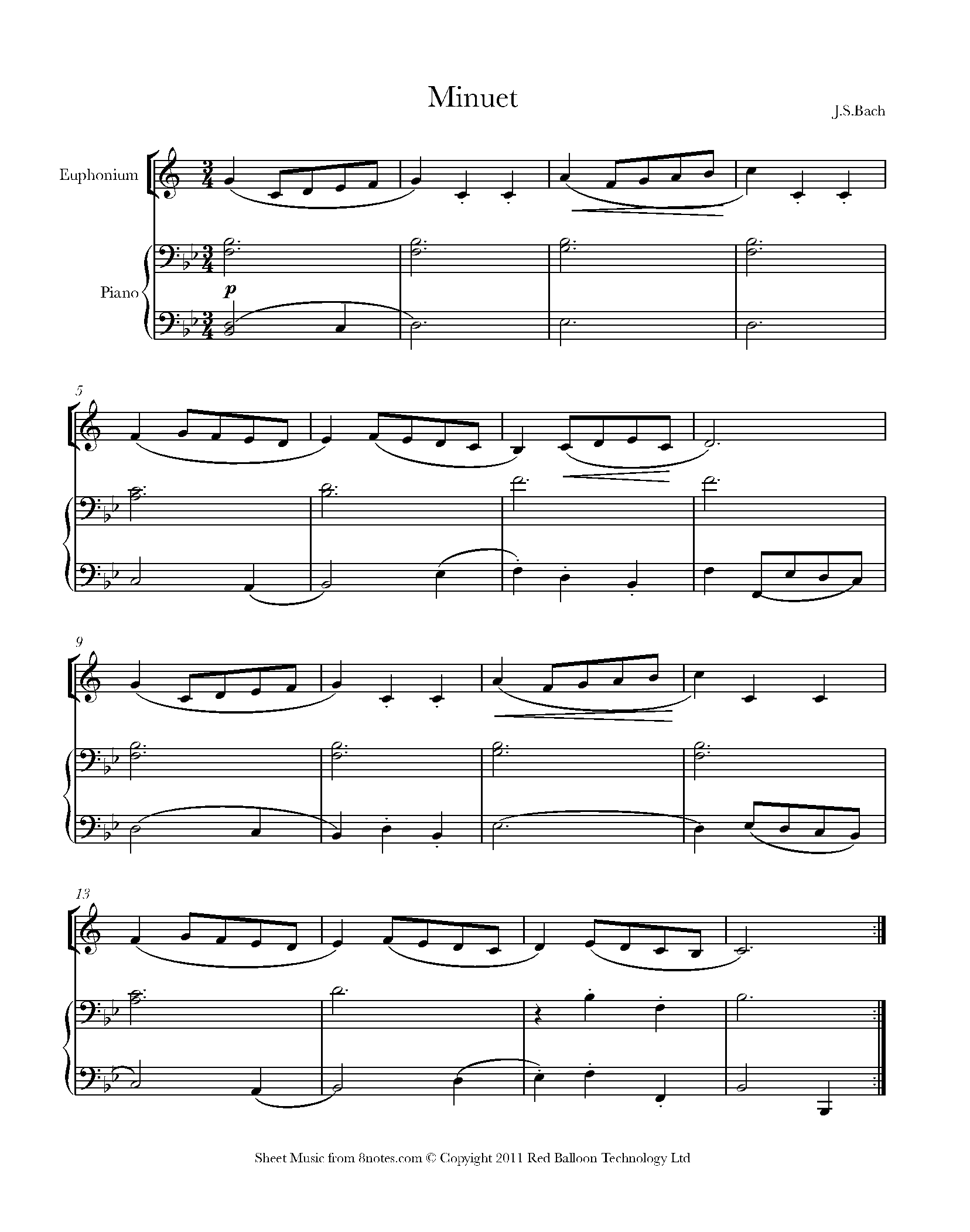 Bach - Minuet Sheet music for Euphonium - 8notes.com