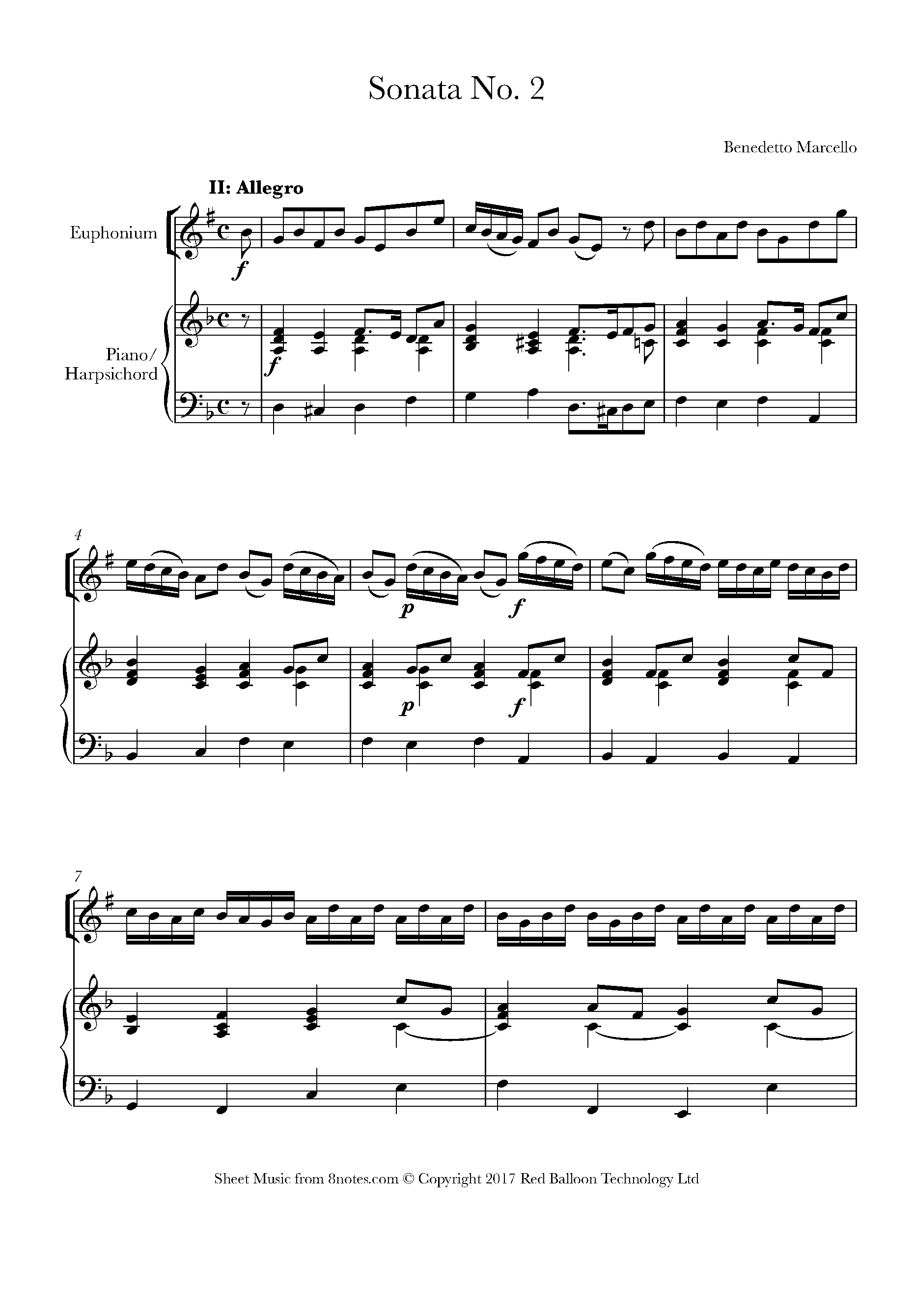 Marcello - Sonata No. 2 Op.2 Allegro Sheet Music For Euphonium - 8notes.com