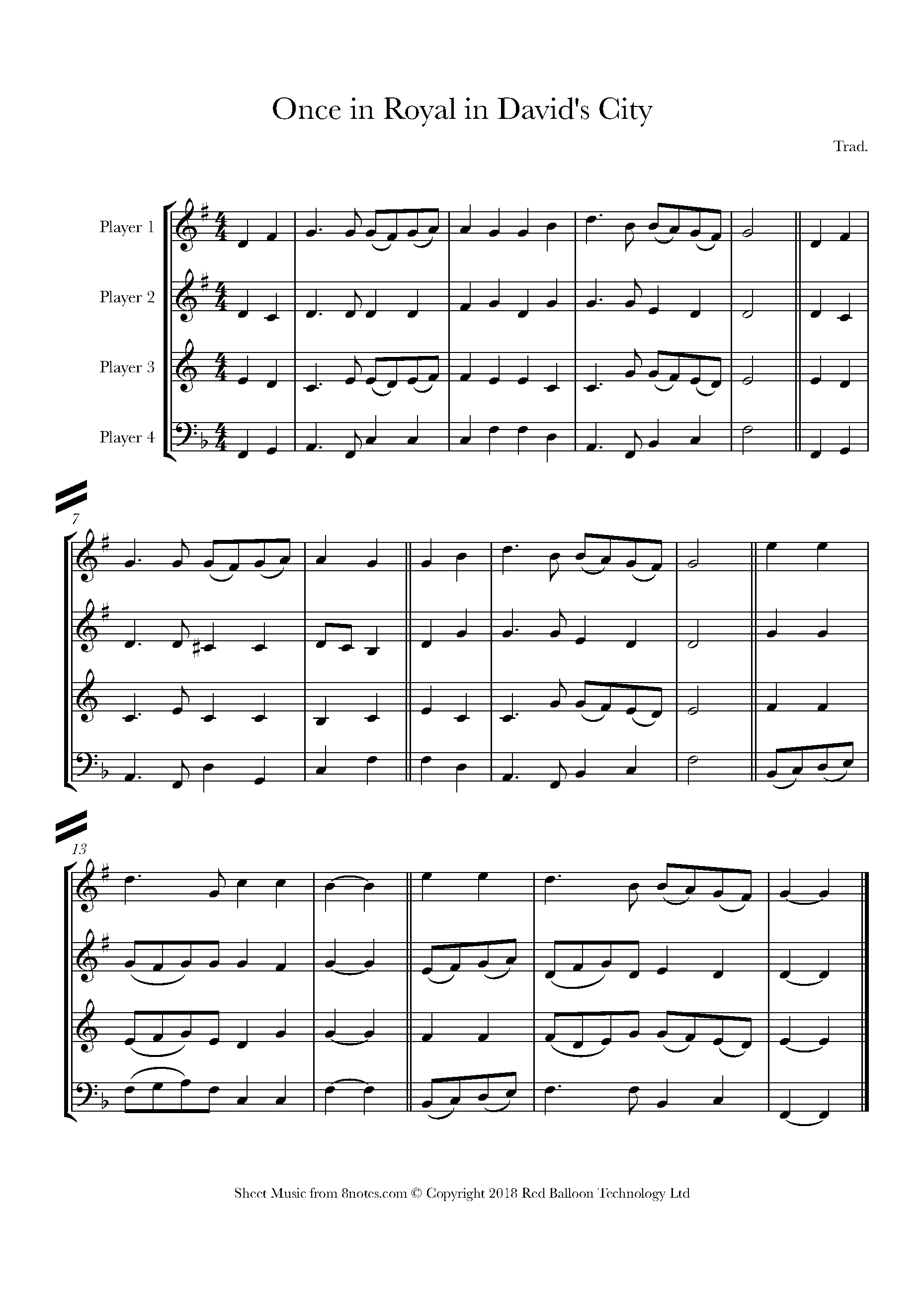 Once In Royal Davids City Sheet Music For Flexible Mixed Ensemble 4