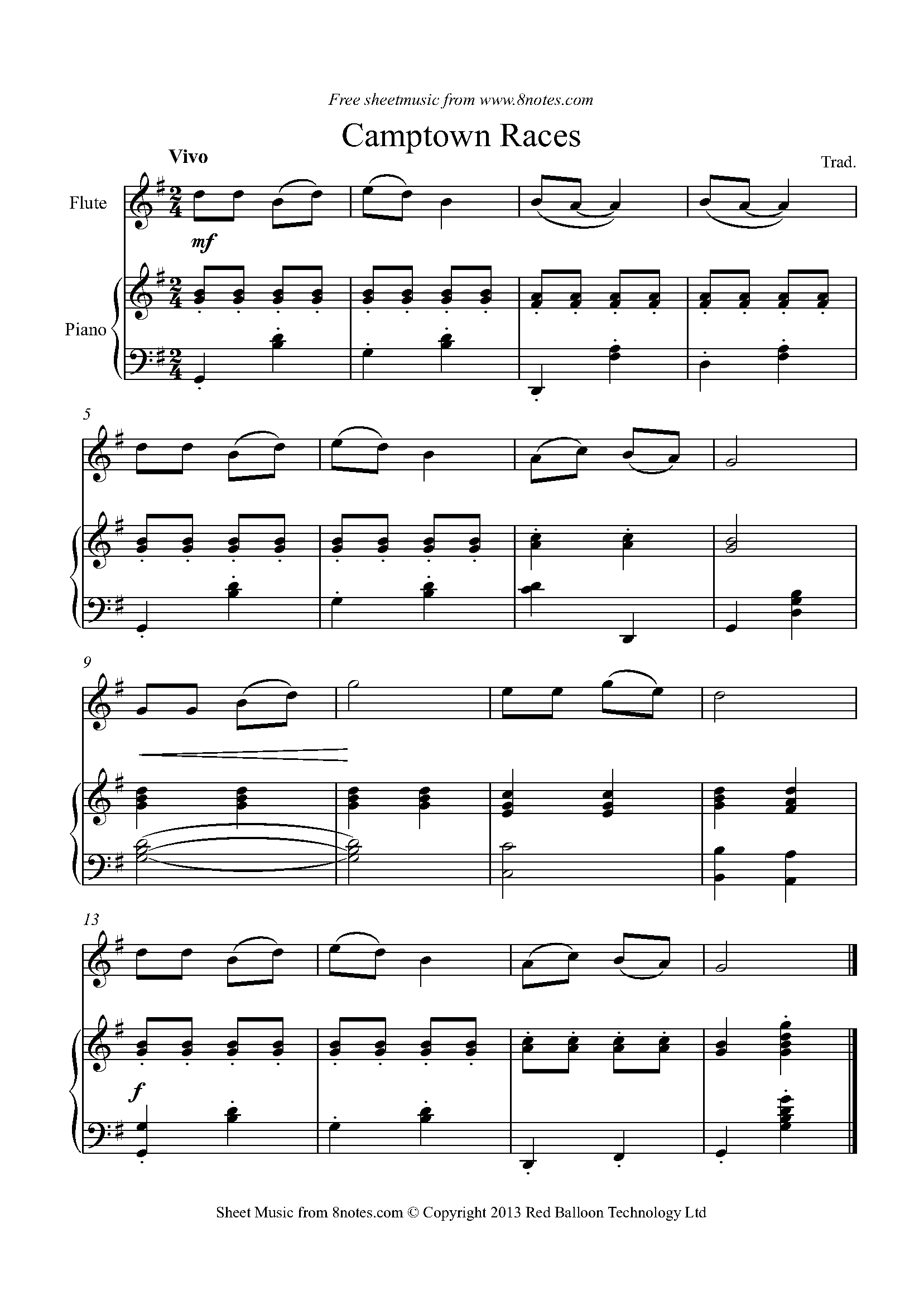 Camptown Races Sheet Music For Flute - 8notes.com