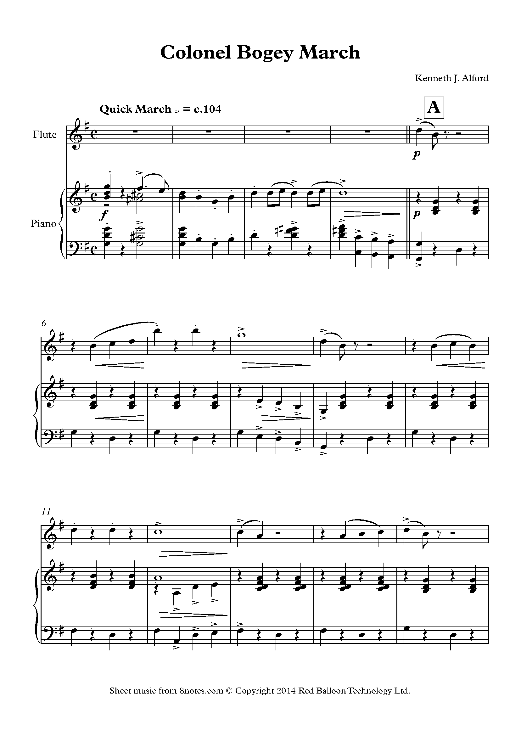 Alford - Colonel Bogey March Sheet music for Flute - 8notes.com