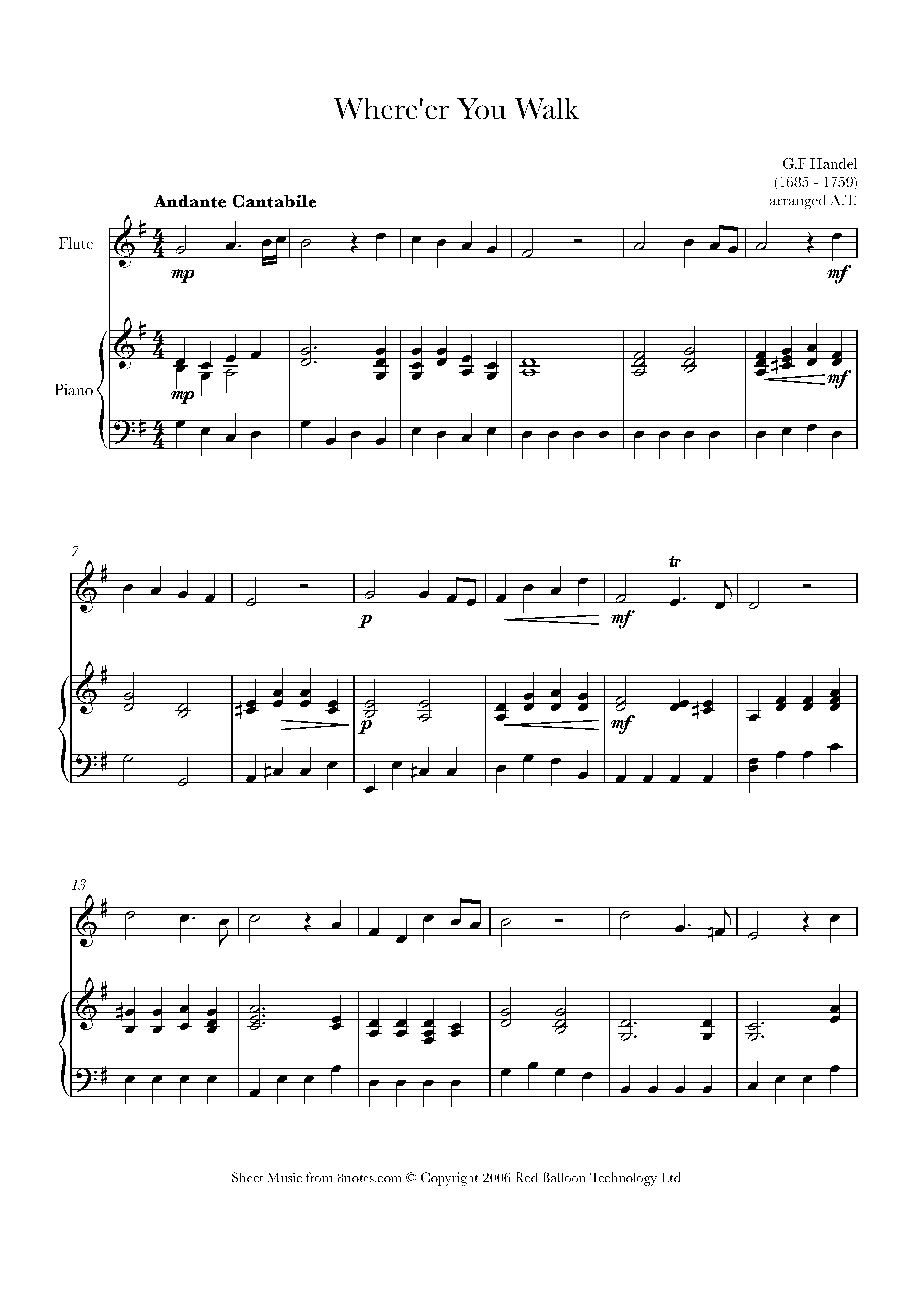 Handel - Where er you walk Sheet music for Flute - 8notes.com