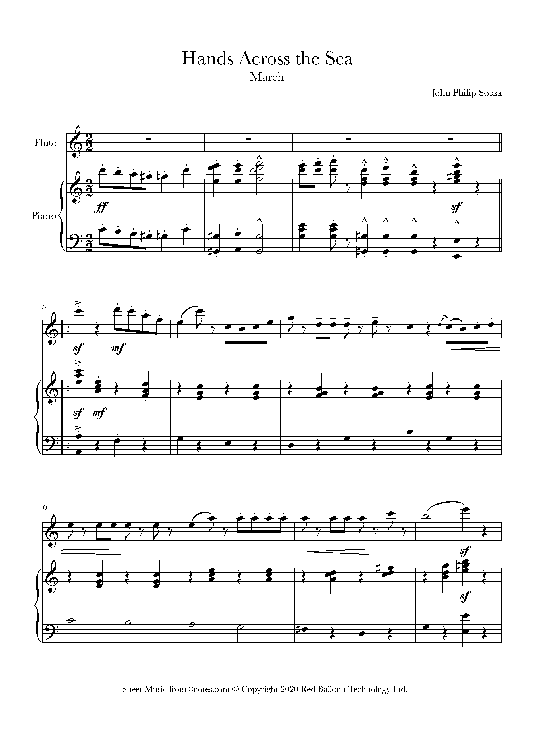 Sousa - Hands Across The Sea March Sheet Music For Flute - 8notes.com