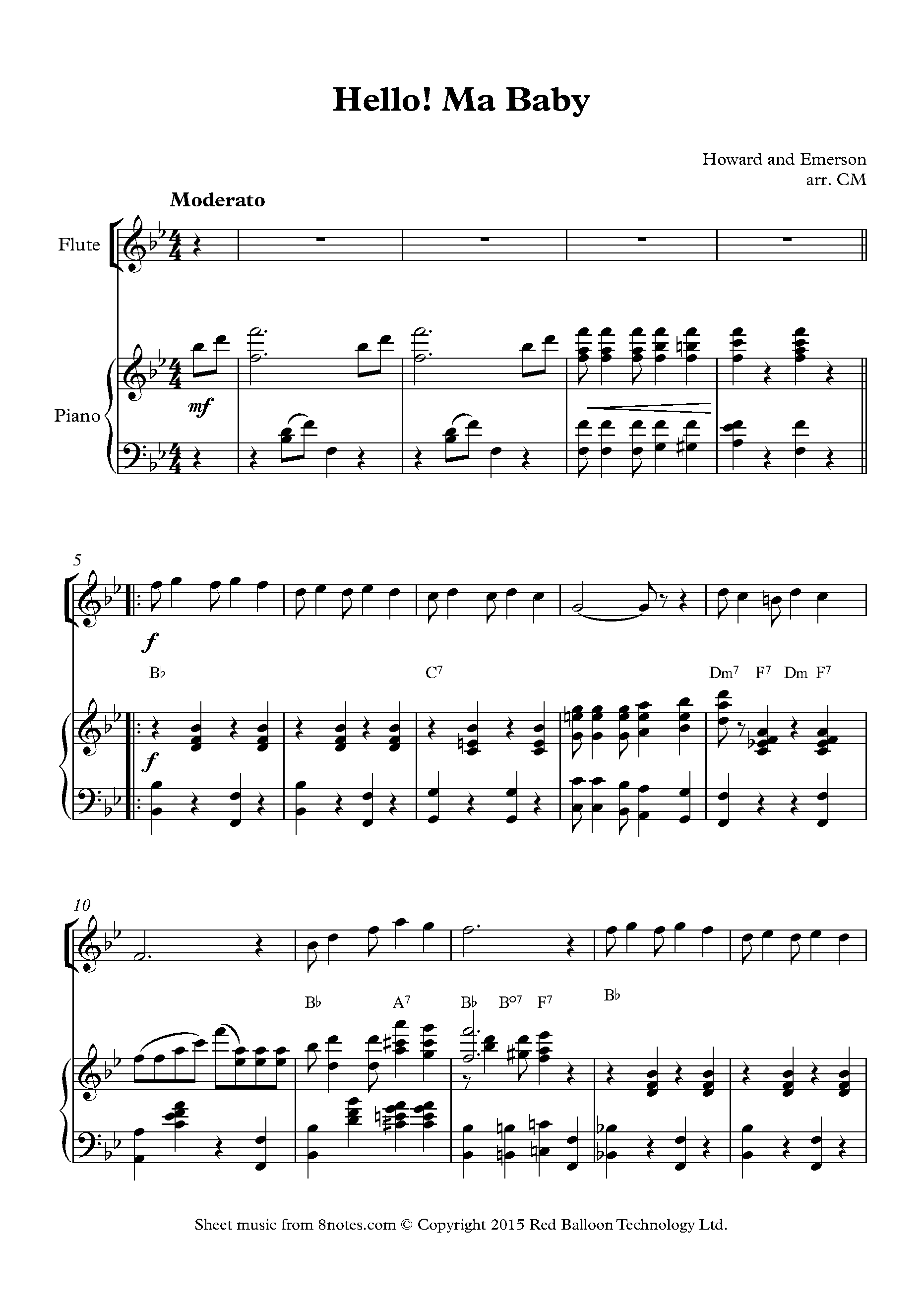 Howard And Emerson - Hello! Ma Baby Sheet Music For Flute - 8notes.com