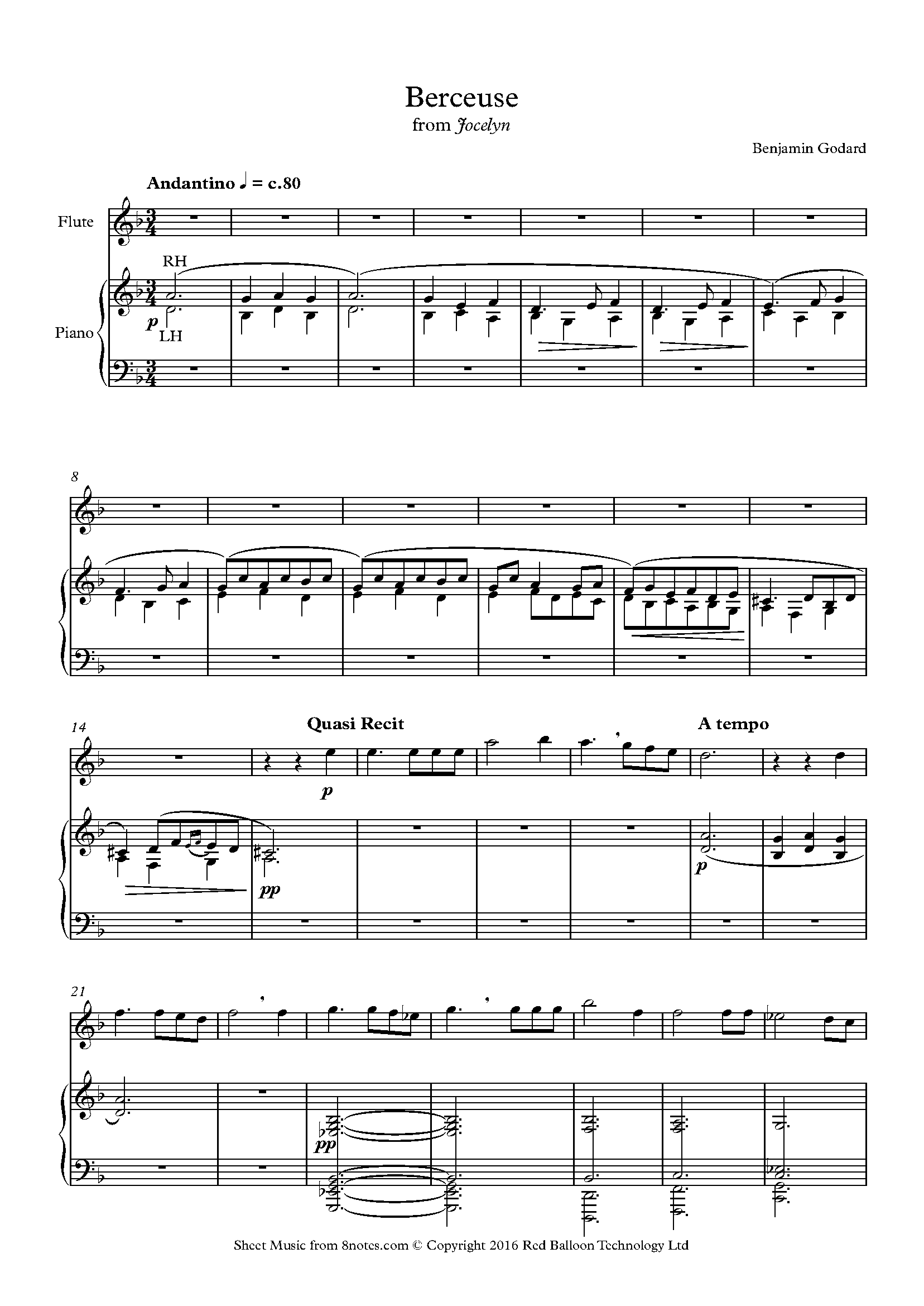 Godard - Berceuse from Jocelyn Sheet music for Flute - 8notes.com