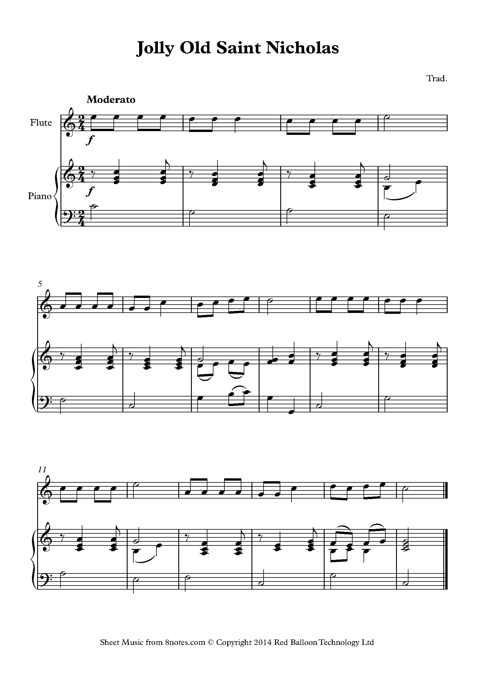 Jolly Old Saint Nicholas Sheet music for Flute - 8notes.com