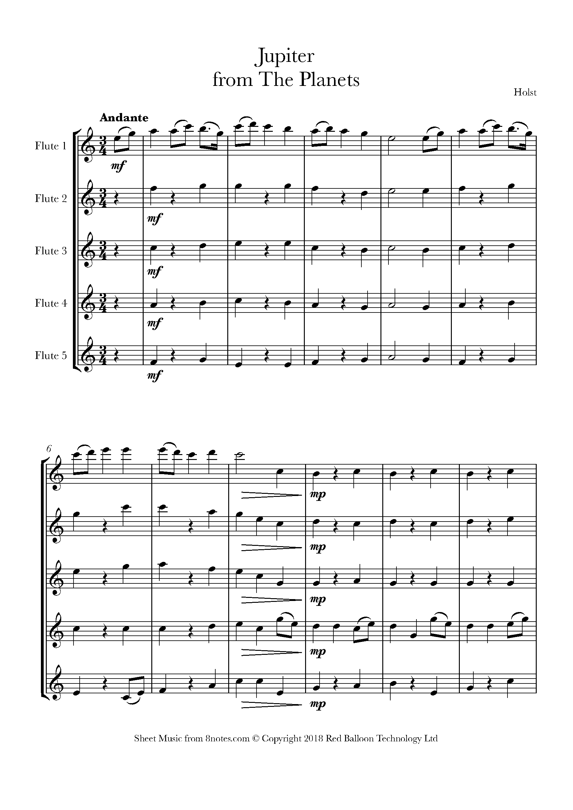 Holst Jupiter from the (theme) Sheet music for Flute Choir