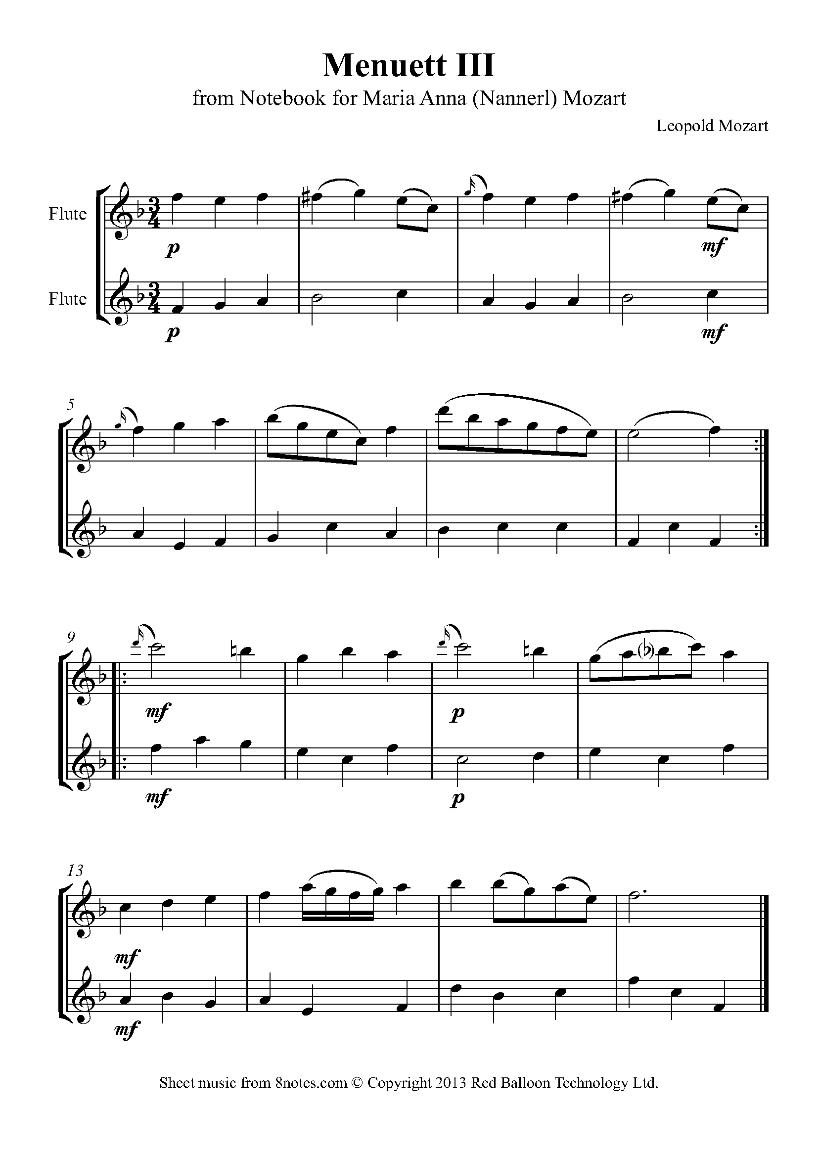 Mozart - Menuett III from Notebook for Maria Anna (Nannerl) Mozart ...