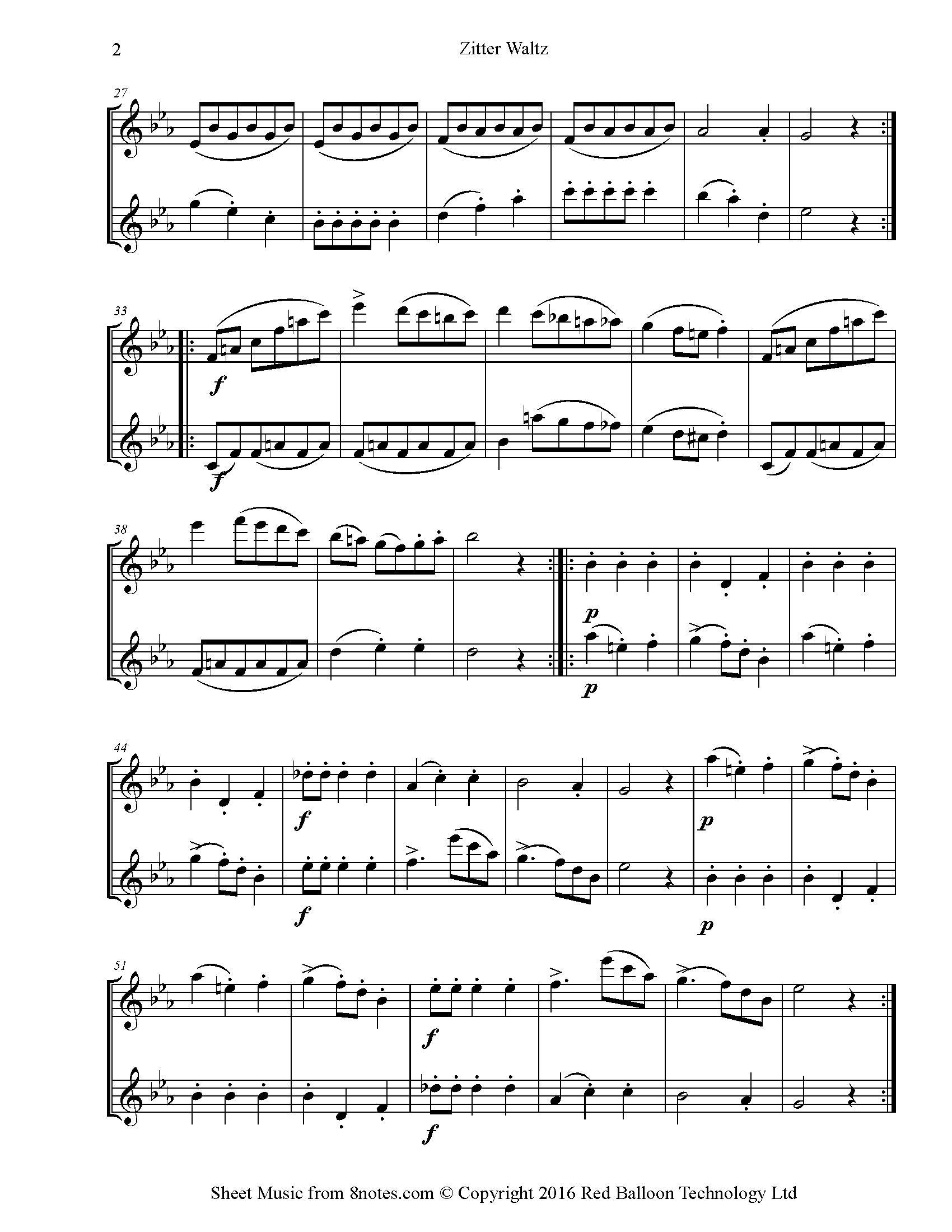 Zitter Waltz Sheet music for Flute Duet - 8notes.com