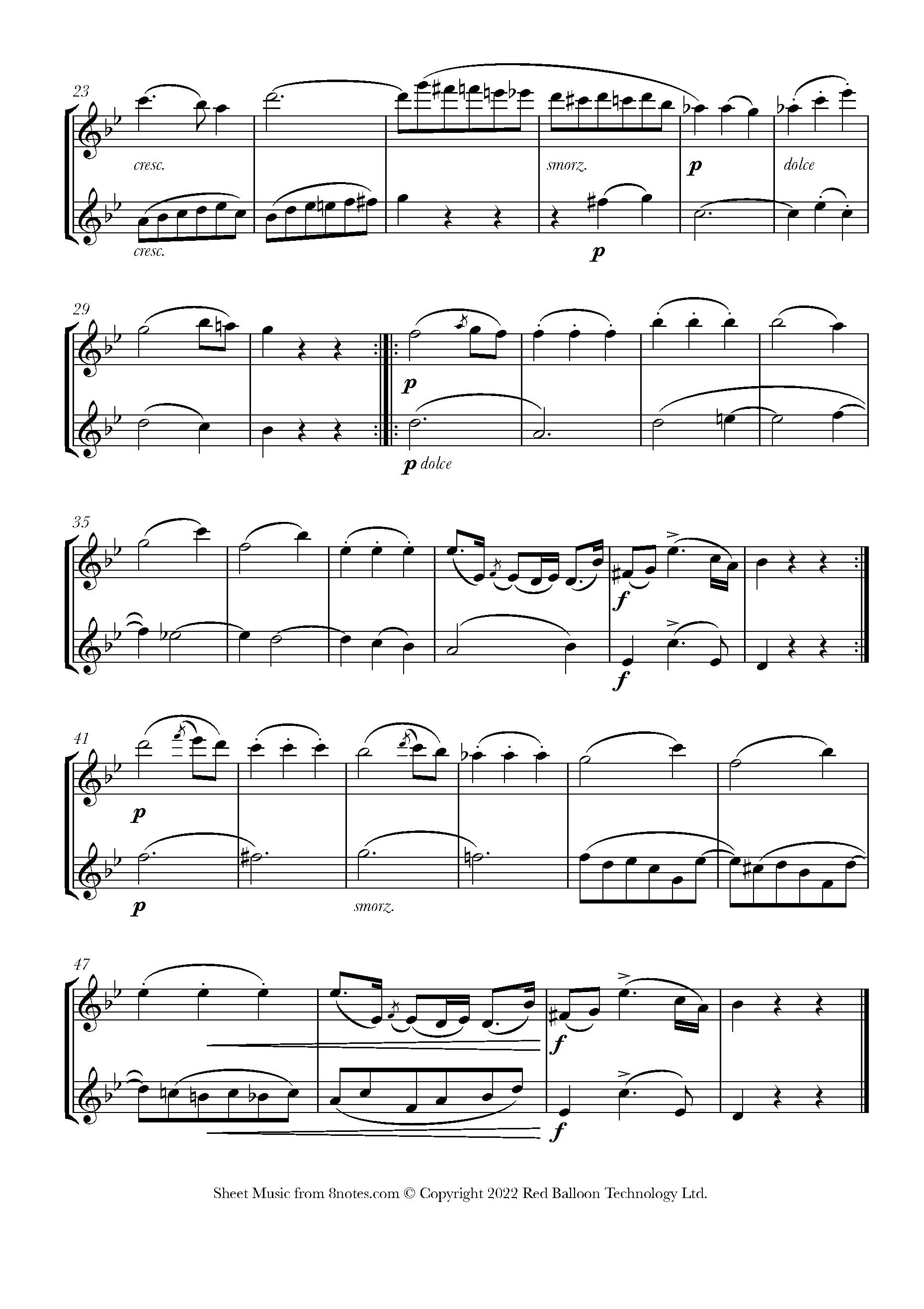 Haydn - Three Duets - Menuetto 3 Sheet music for Flute Duet - 8notes.com