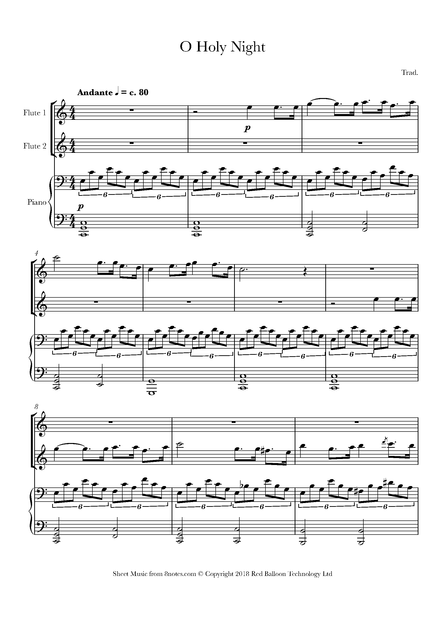 O Holy Night Sheet music for Flute Duet - 8notes.com