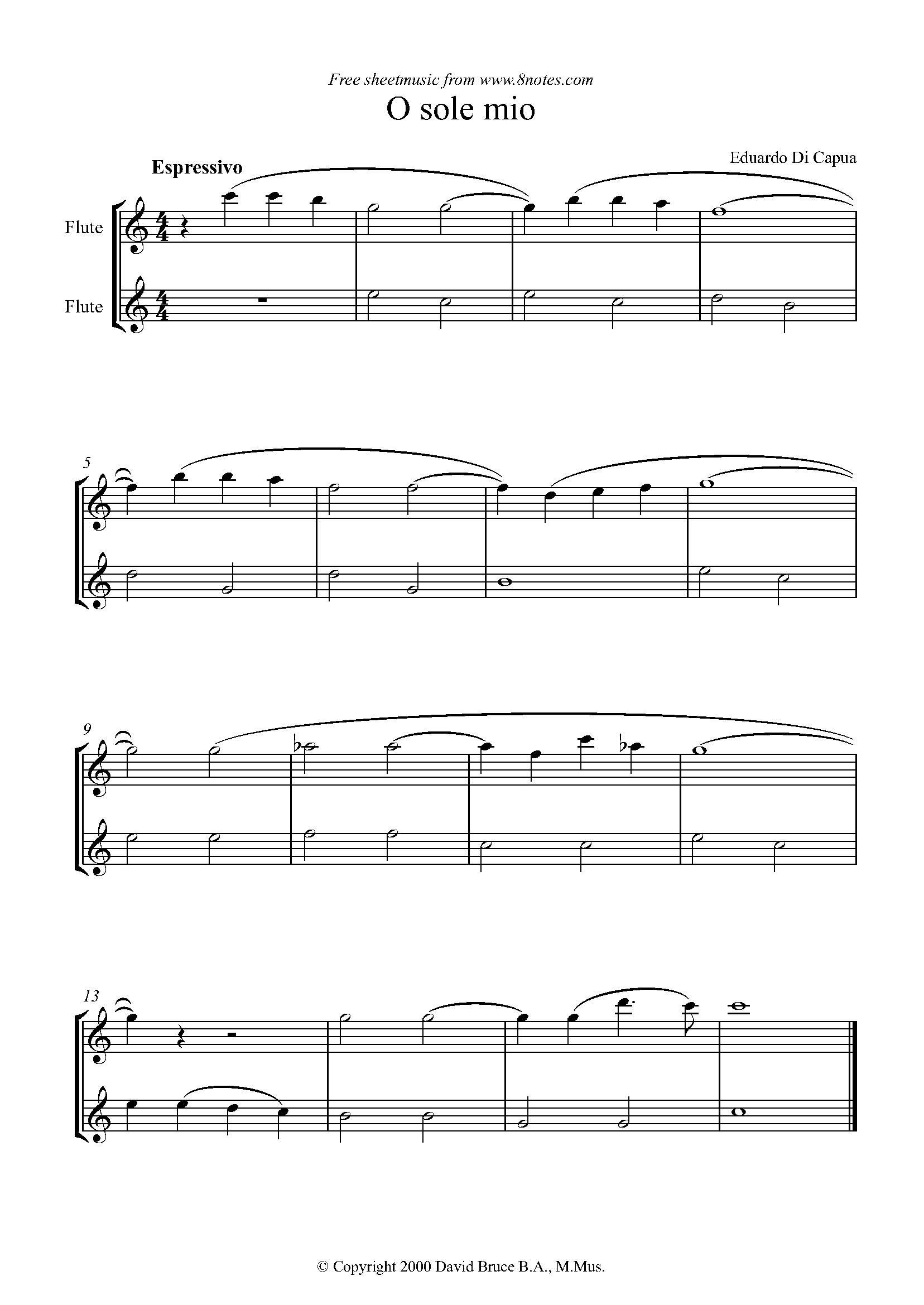 Di Capua - O Sole Mio Sheet Music For Flute Duet - 8notes.com