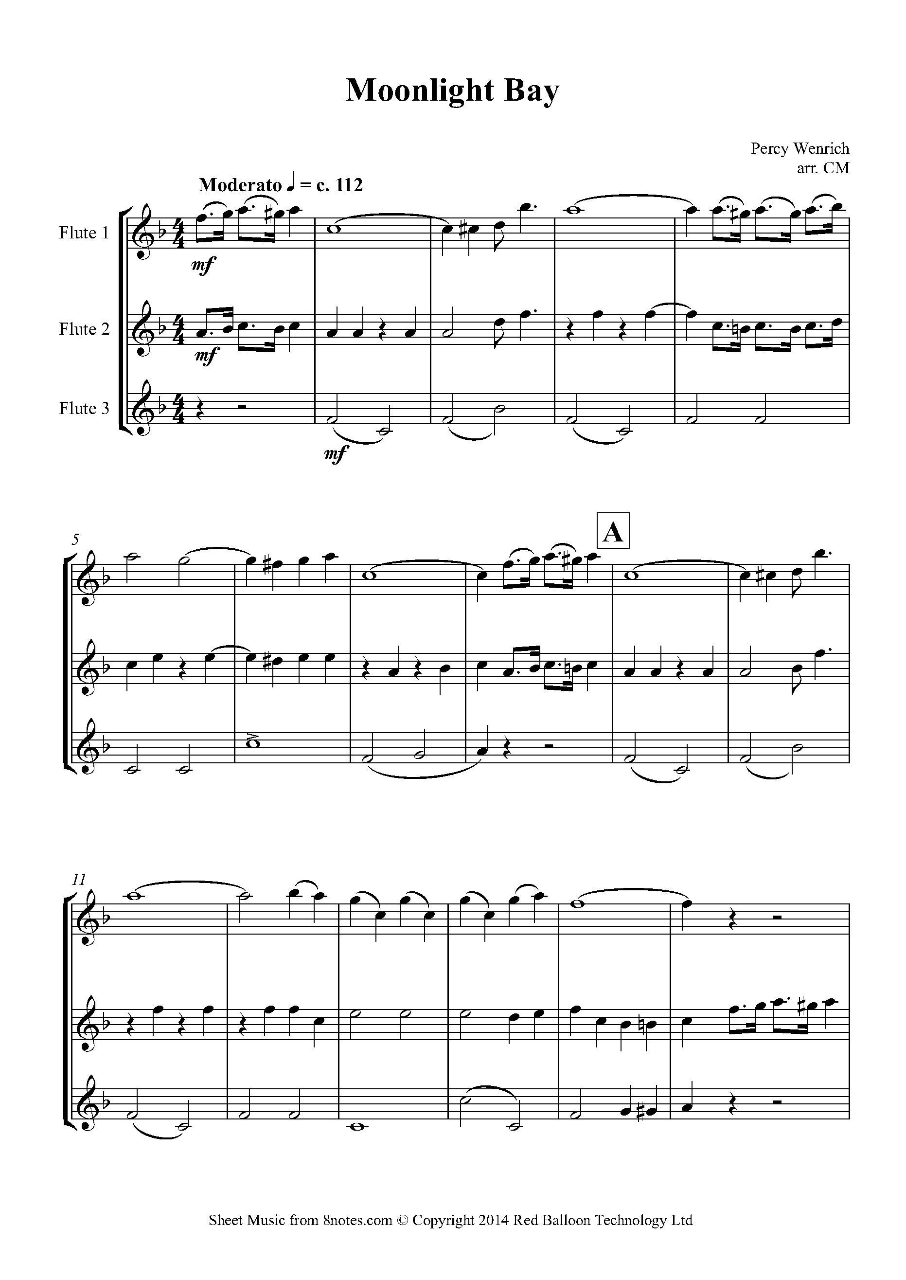 Percy Wenrich - Moonlight Bay Sheet music for Flute Trio - 8notes.com