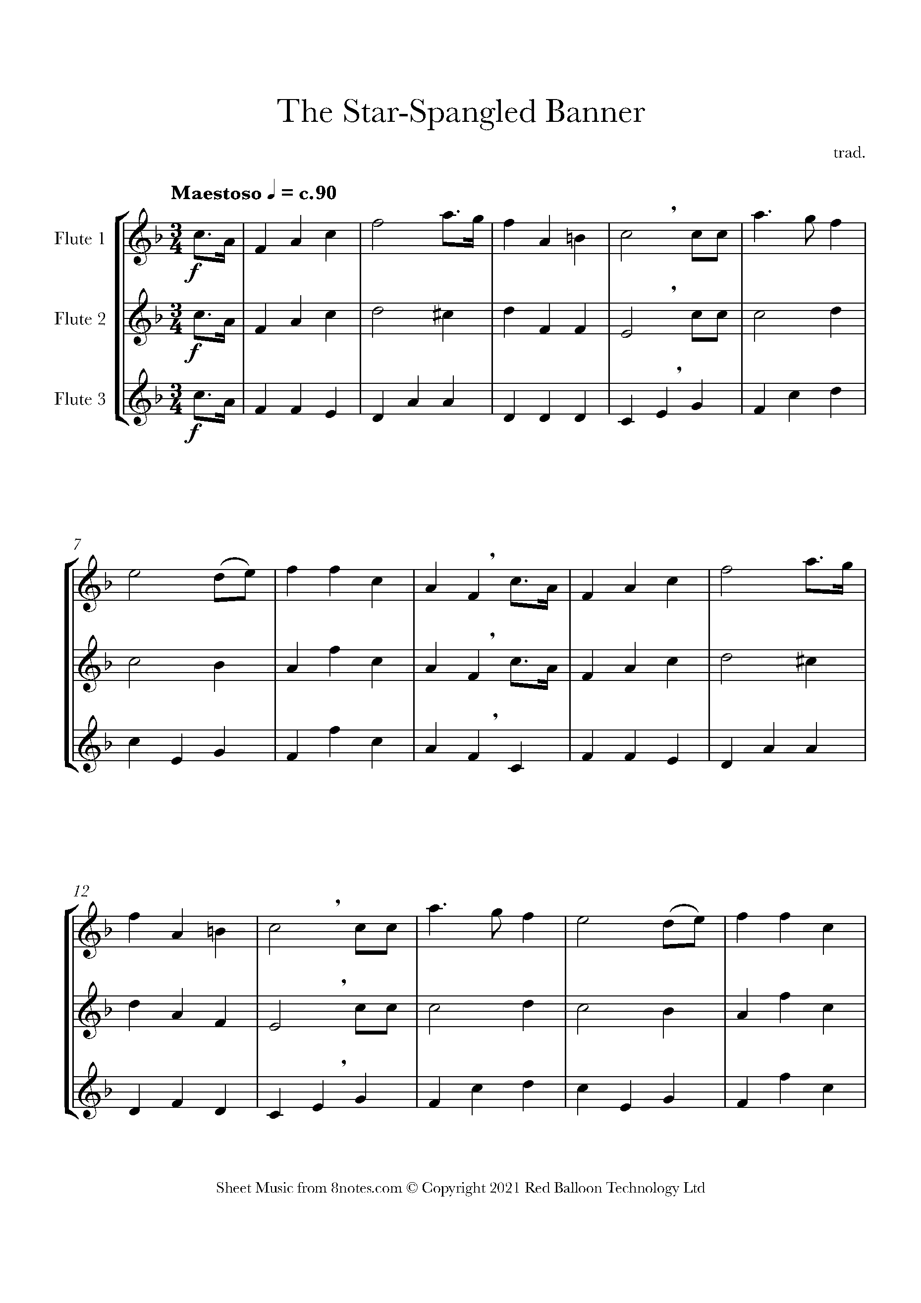 Star Spangled Banner Sheet music for Flute Trio - 8notes.com